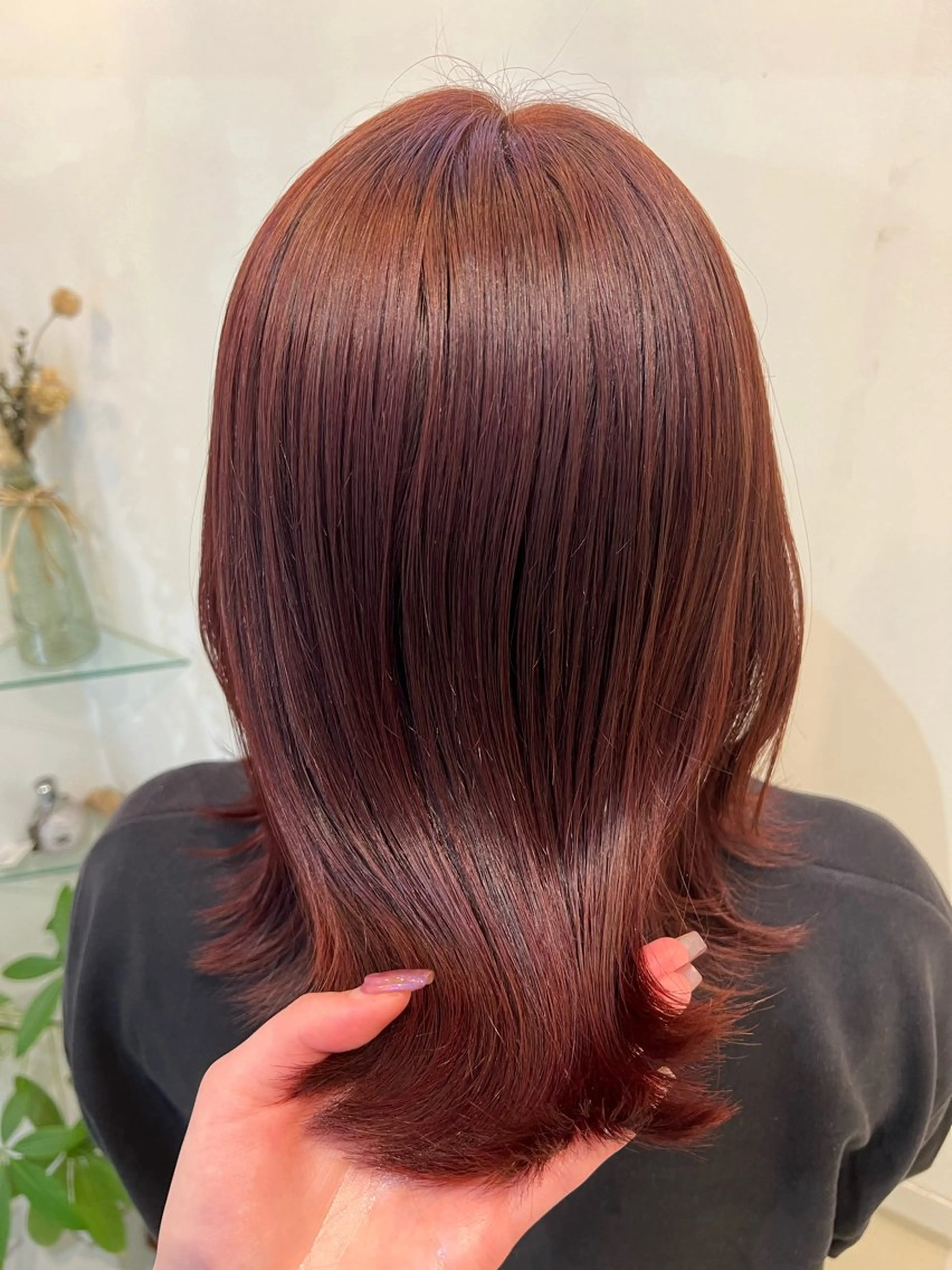 ミディアム カラー カット ヘアカラー トリートメント ブリーチしない暖色 カラー🥀杉 優菜のヘアスタイル