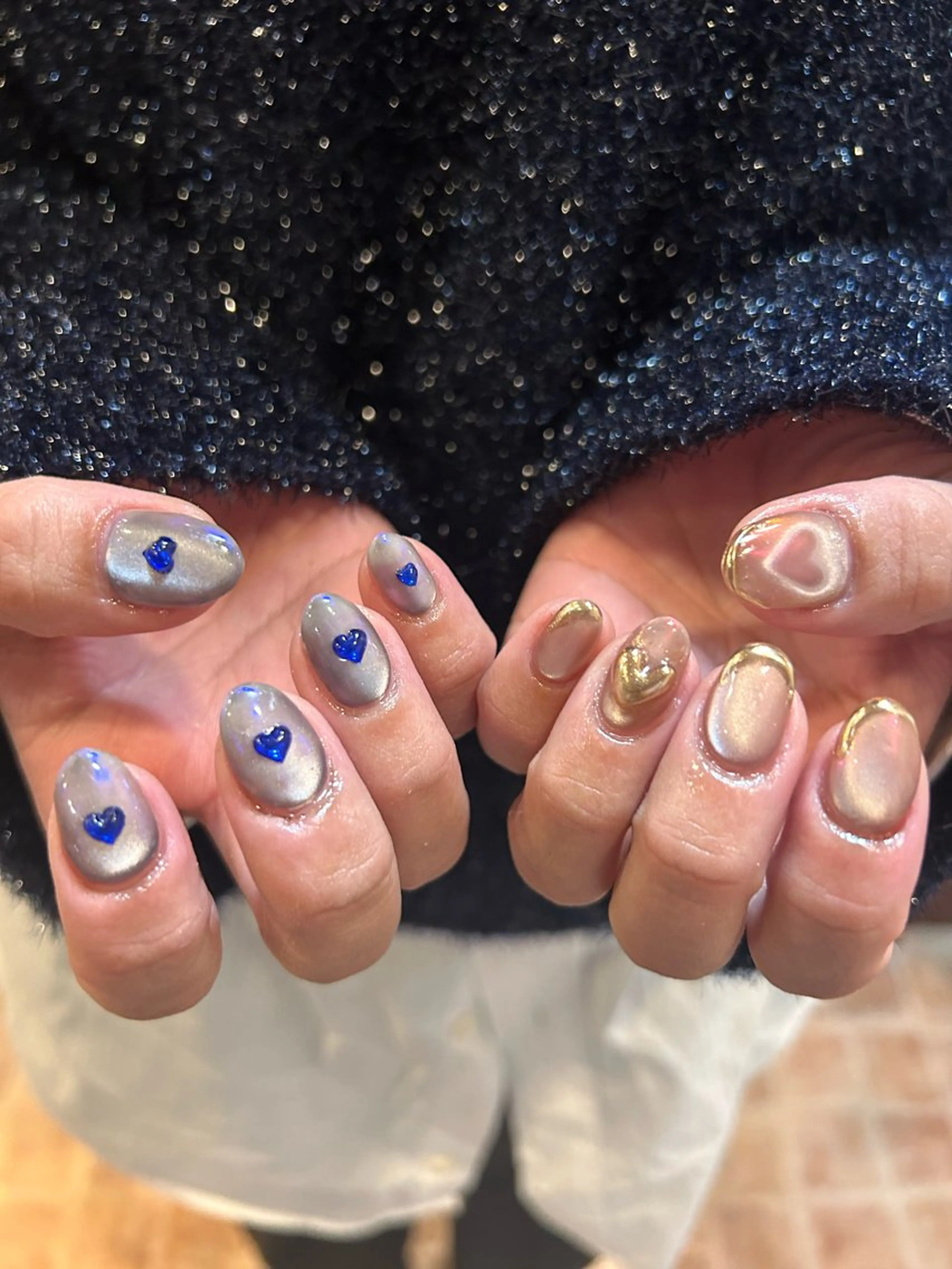 ネイル ハート ホログラムネイル マグネットネイル ミラーネイル バレンタイン sun.lino所属・小野寺 千尋のネイルデザイン