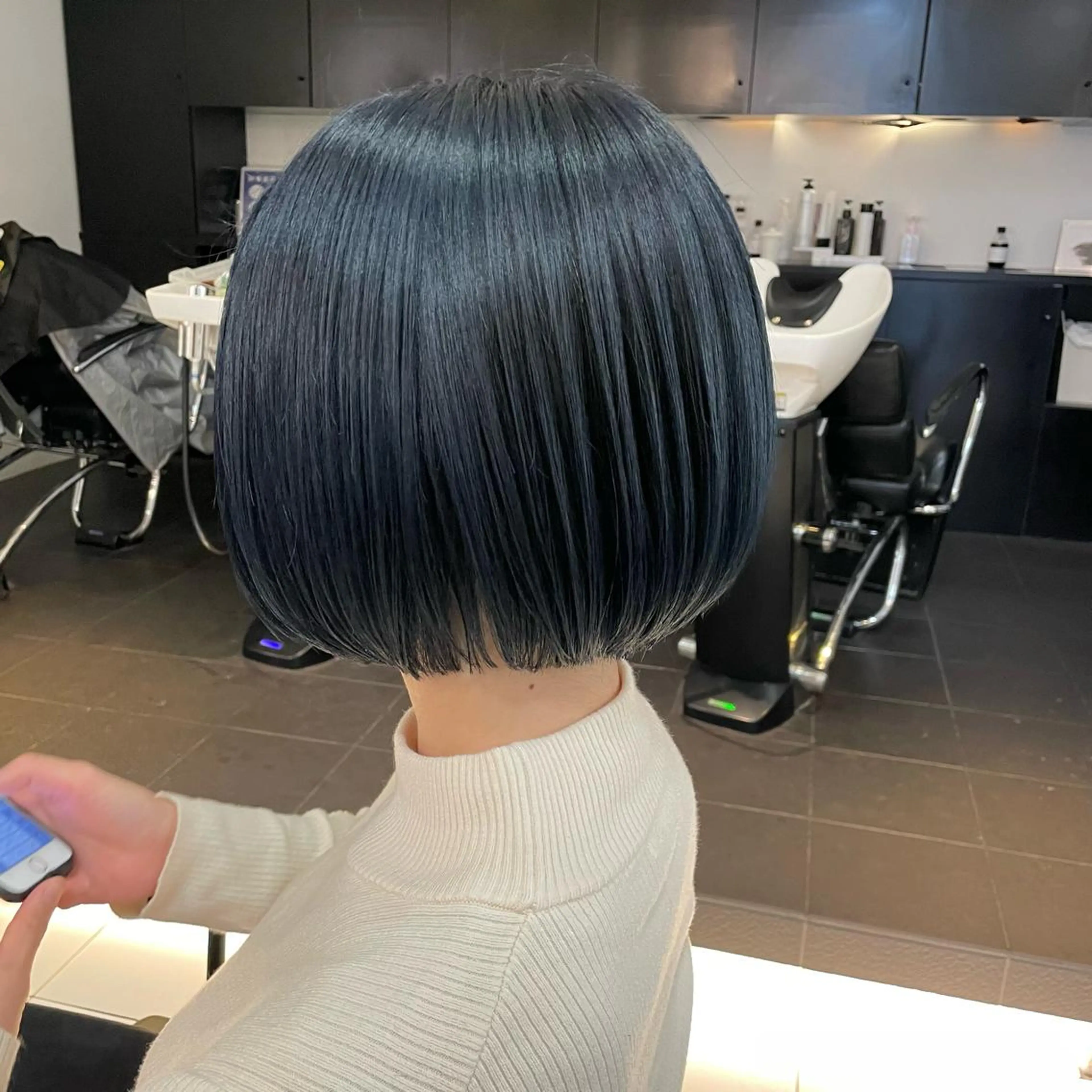 ショート カラー 黒髪 ブルーカラー ブルーブラック 透明感カラー/ 寺田千雅子のヘアスタイル