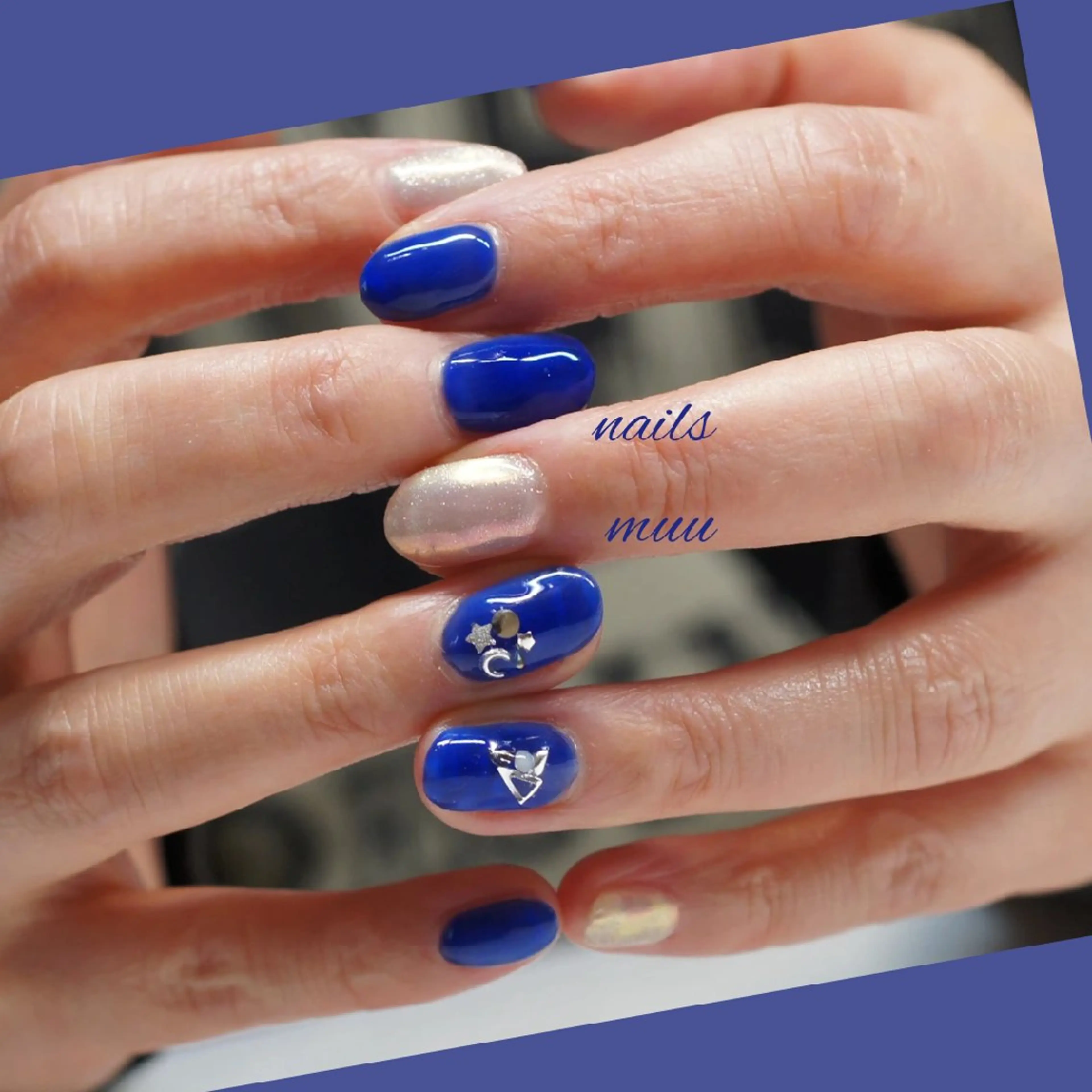 ネイル ブルー ネイビー ハンドネイル nails muu まゆのネイルデザイン