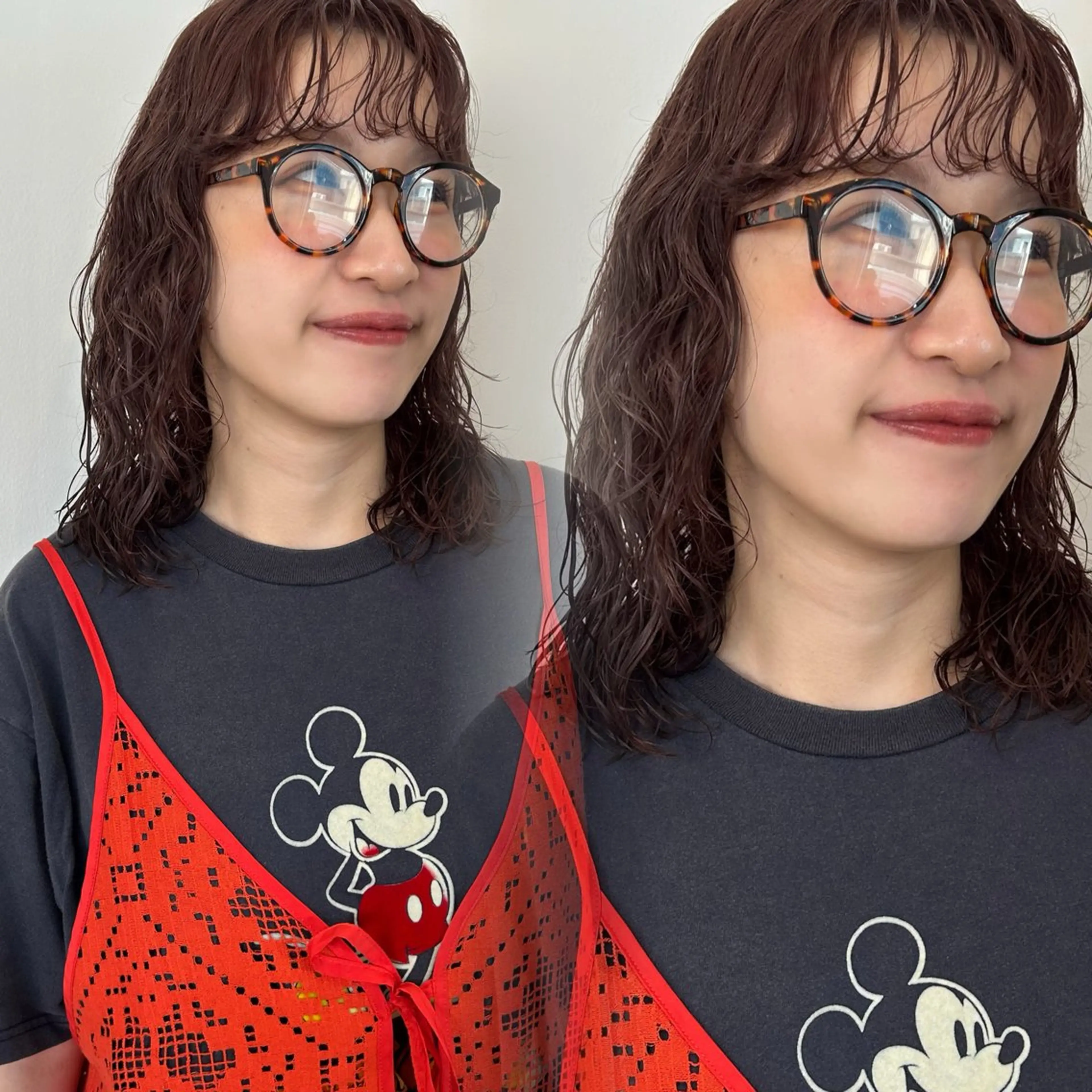 ミディアム カラー パーマ ブラウンカラー マロンブラウン このか/似合わせ/ 透明感/ダブルカラーのヘアスタイル