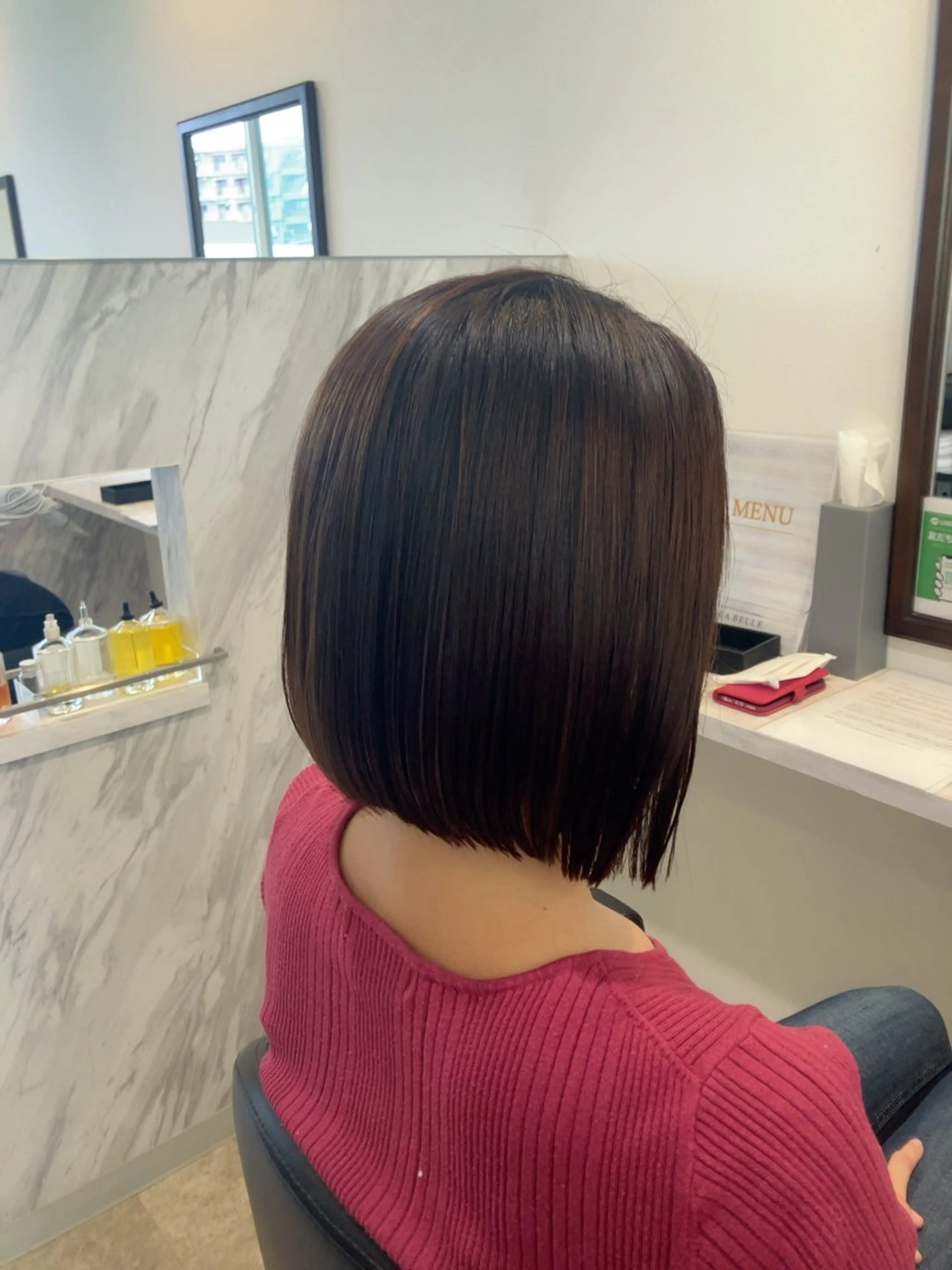 ミディアム ボブ くせ毛 縮毛矯正 SEA BELLE YASUのヘアスタイル