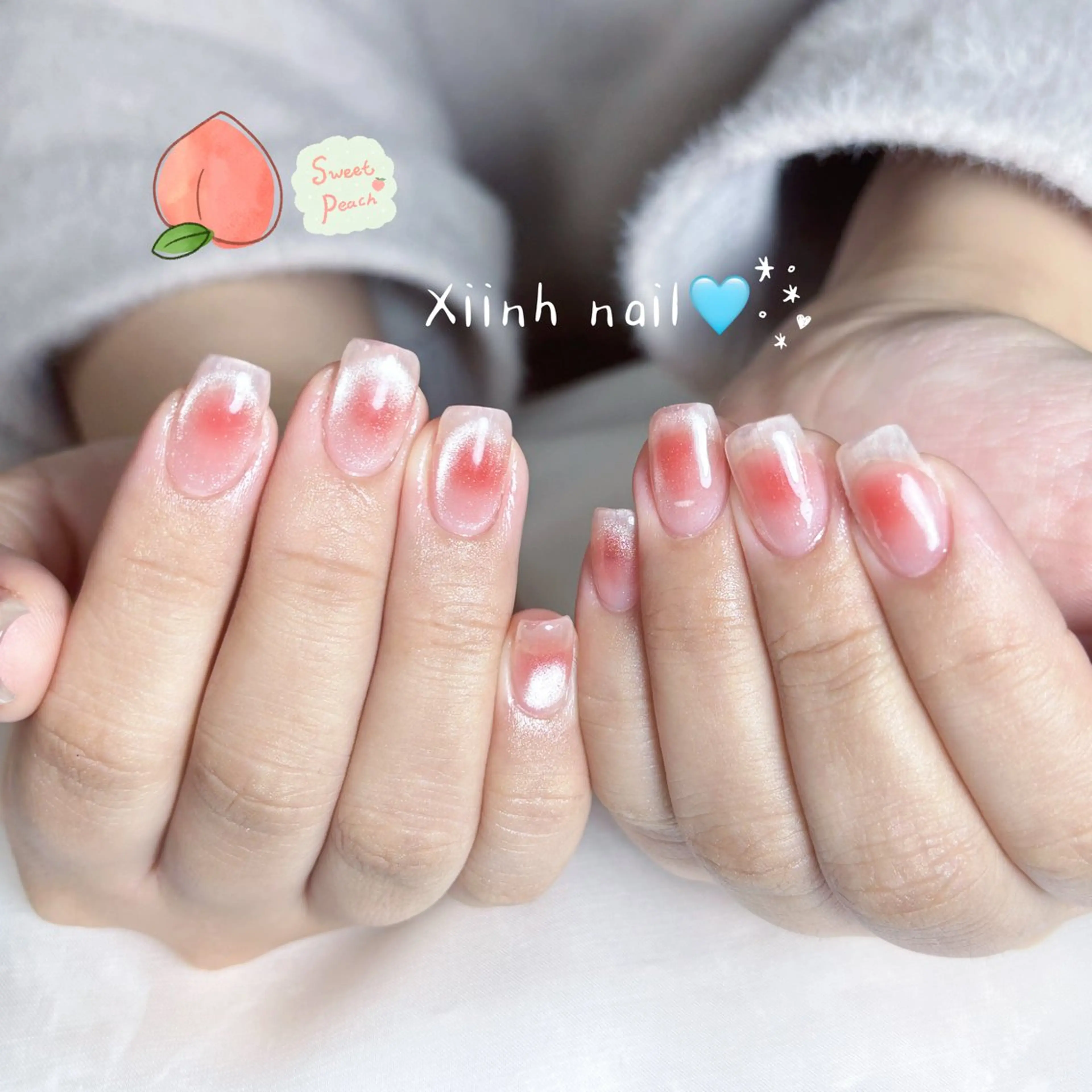 ネイル ブラウン チークネイル 桜ネイル 長さ出し フットネイル ハンドネイル XIINH NAIL SALONのネイルデザイン