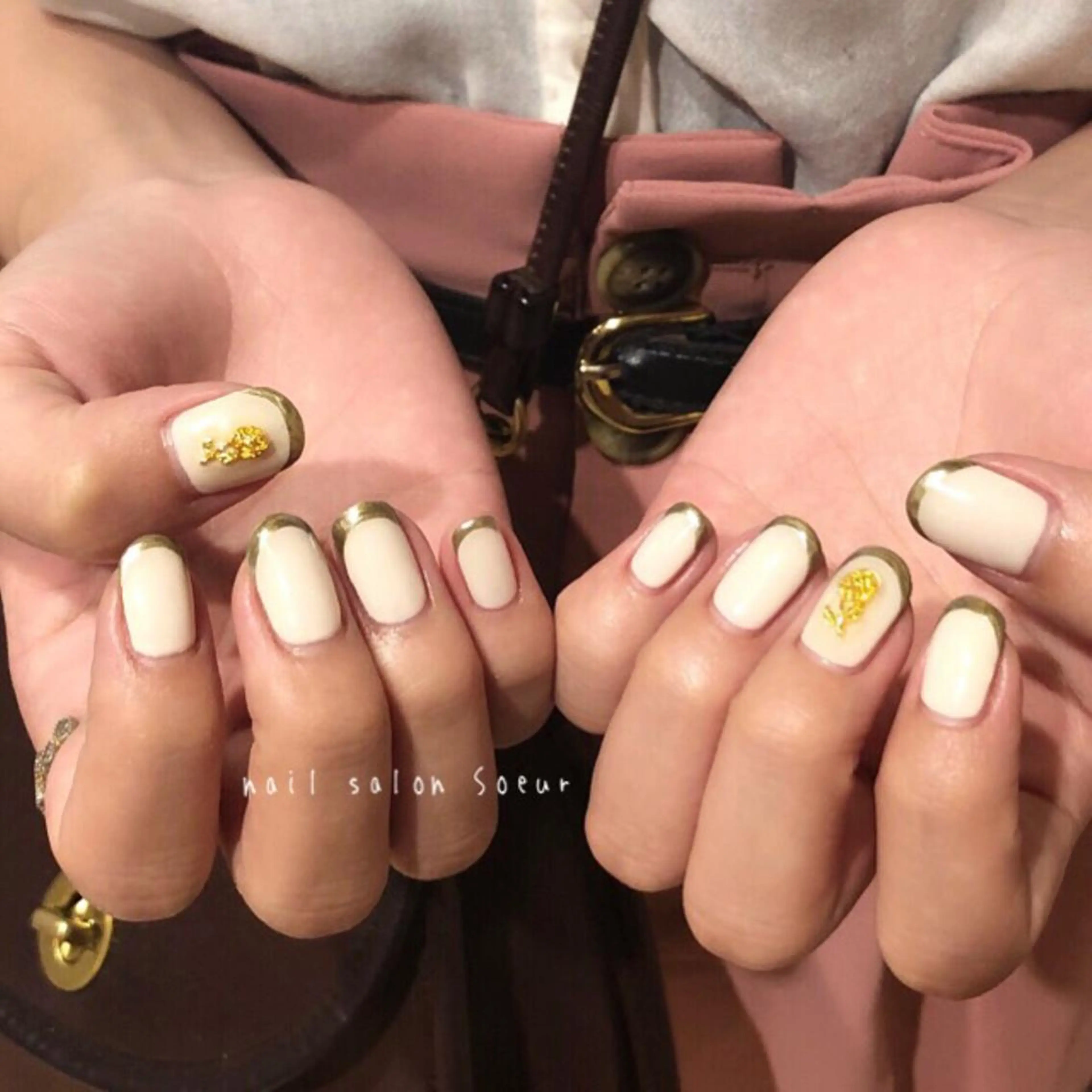 ネイル アートネイル フレンチネイル ジェルネイル ゴールド 持ち込み ハンドネイル nail salon Soeurのネイルデザイン