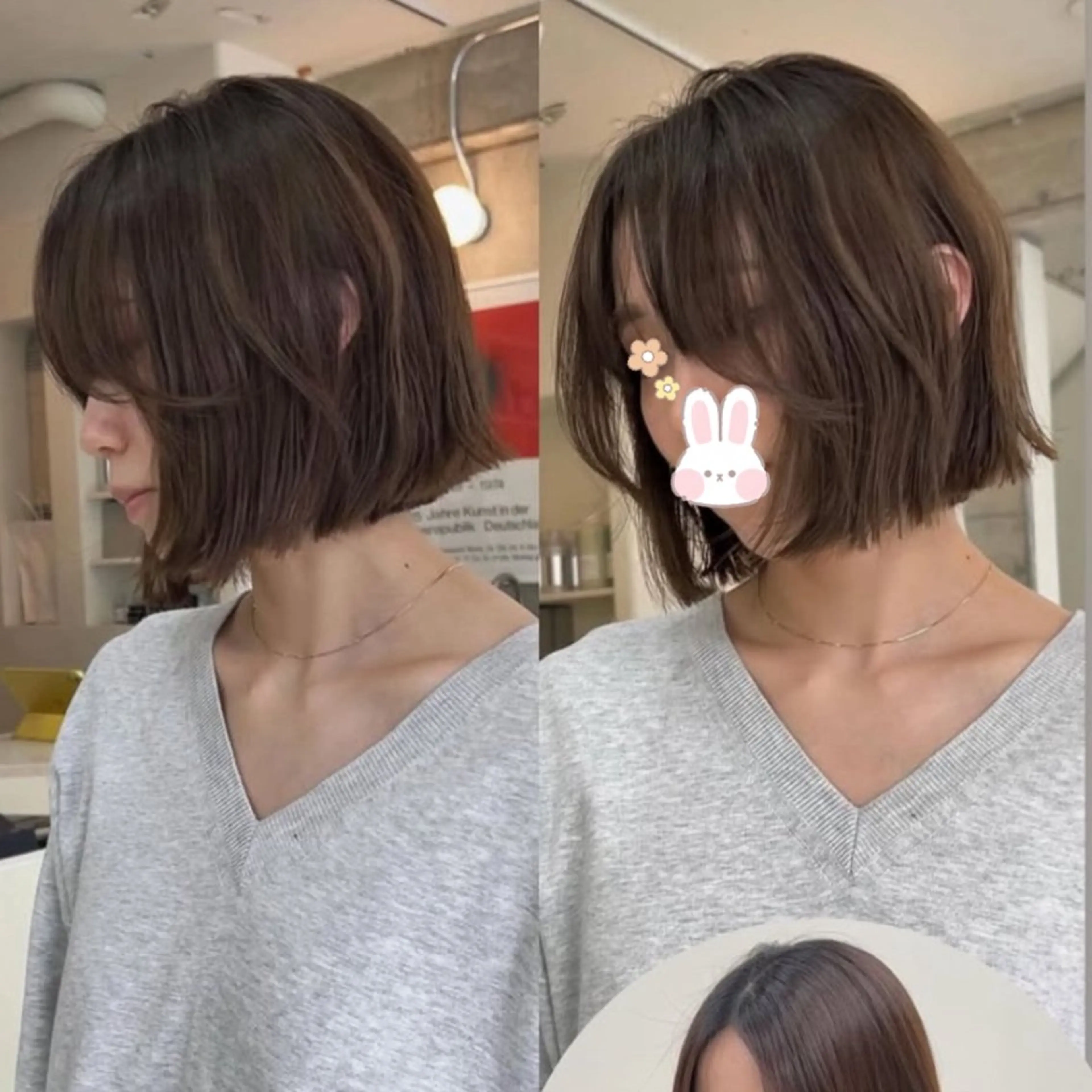 ショート ルネ所属・切りっぱなしボブ グレージュ/福田梢のヘアスタイル