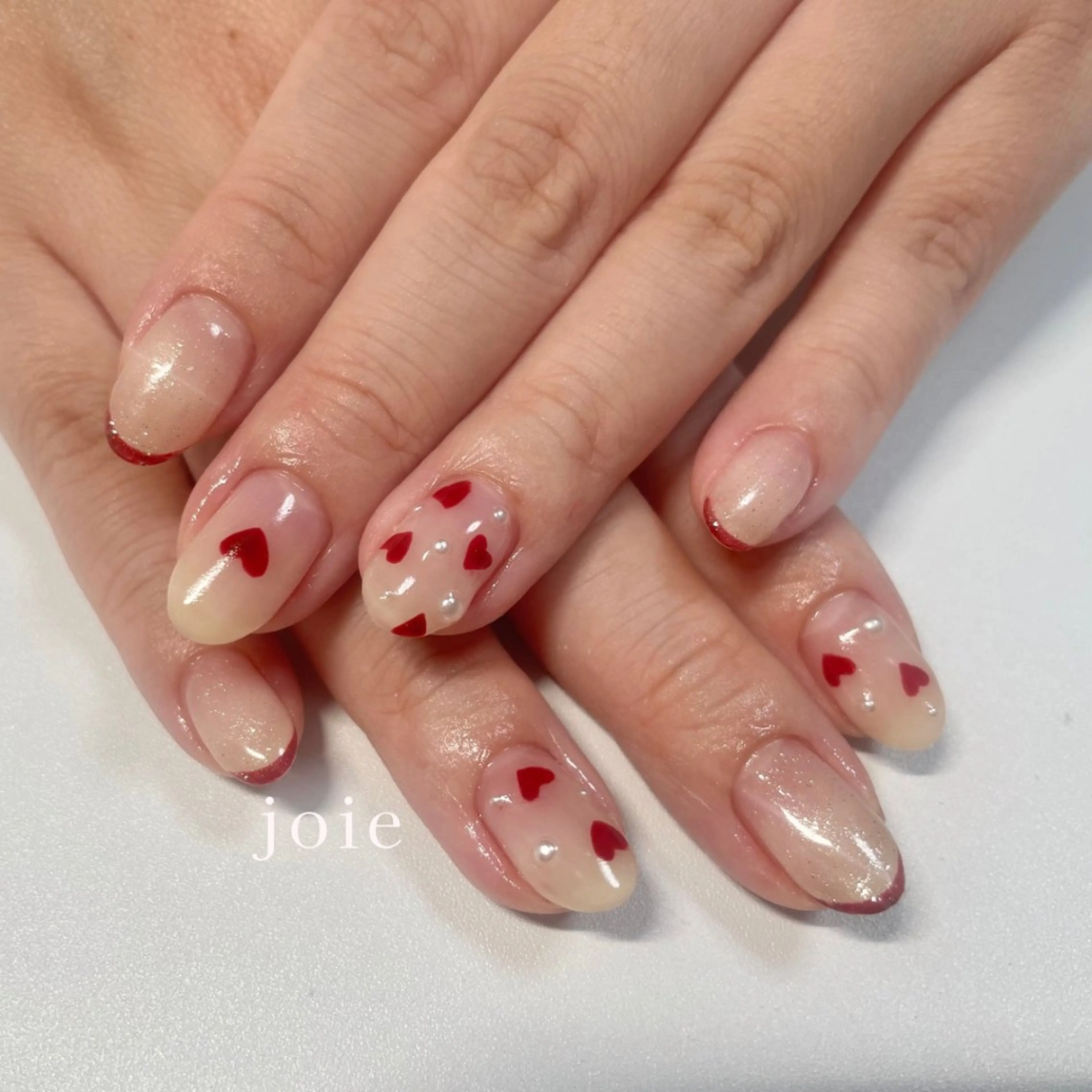 ネイル フレンチネイル ジェルネイル ハート パラジェル Nailist Mikuのネイルデザイン