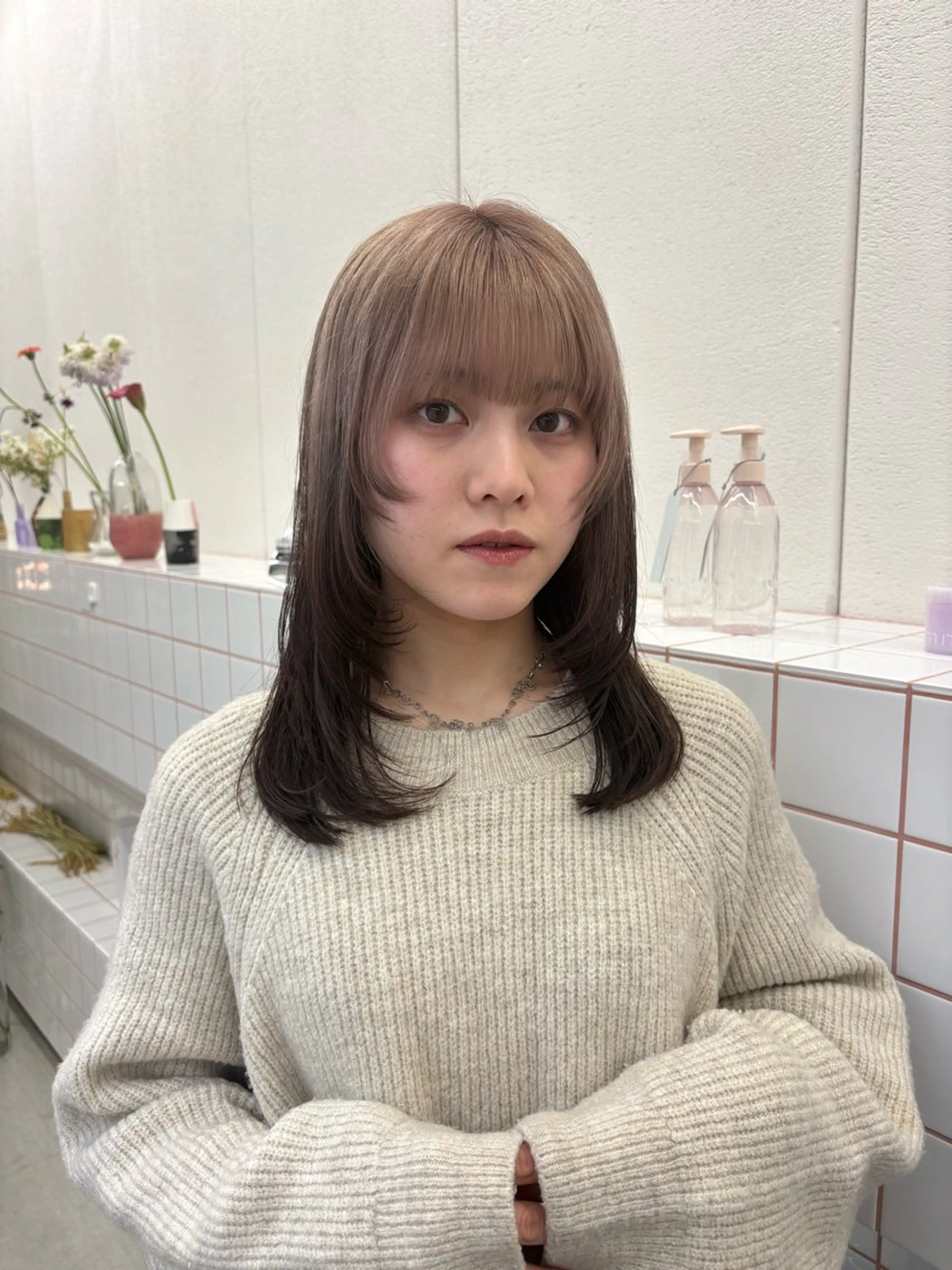 セミロング カラー 顔まわりレイヤー レイヤーカット NIKO/名古屋/ 伏見/花屋併設のヘアスタイル