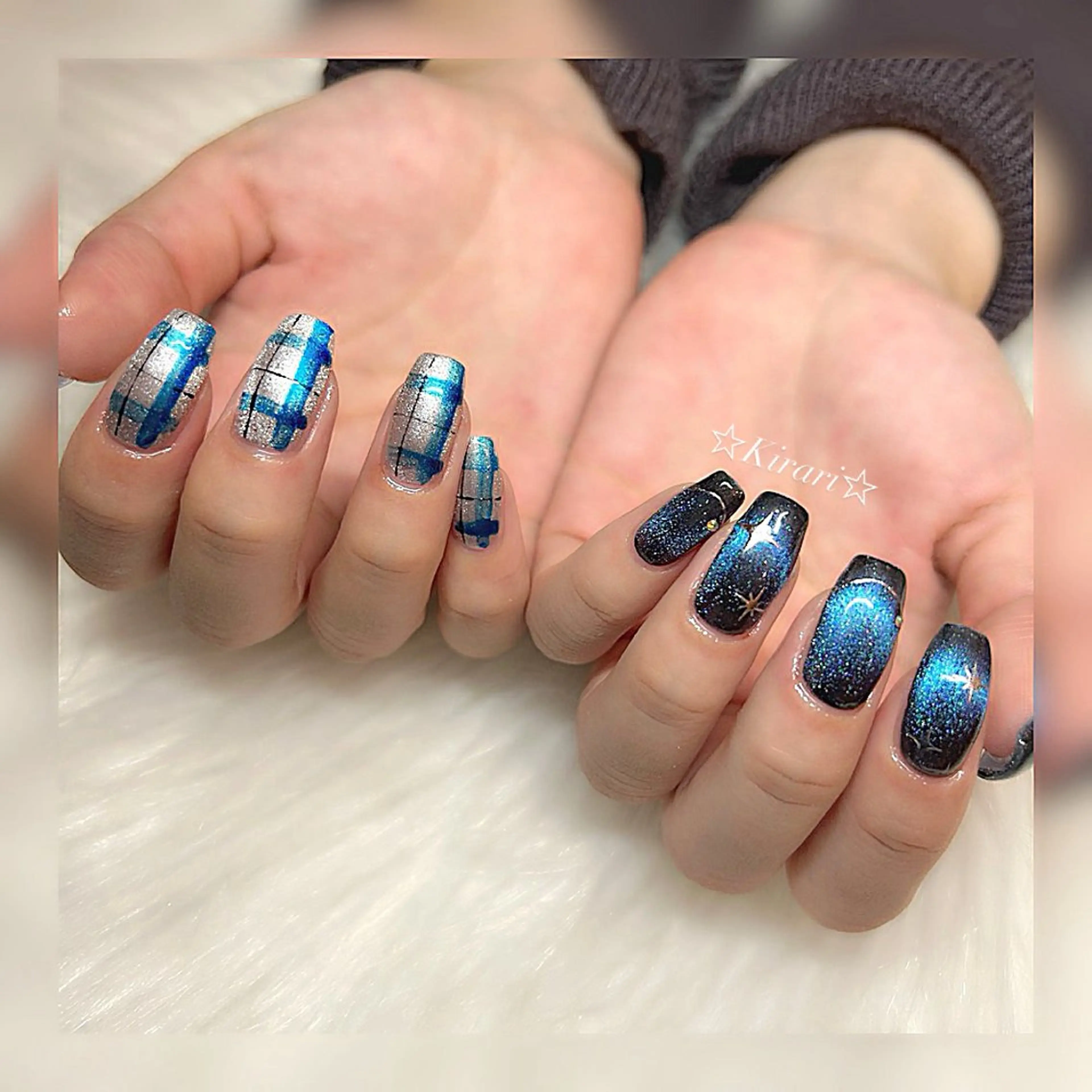 ネイル ブルー ハンドネイル Nail &Beauty Salon ☆Kirari☆所属・ビューティサロン ☆Kirari☆のネイルデザイン