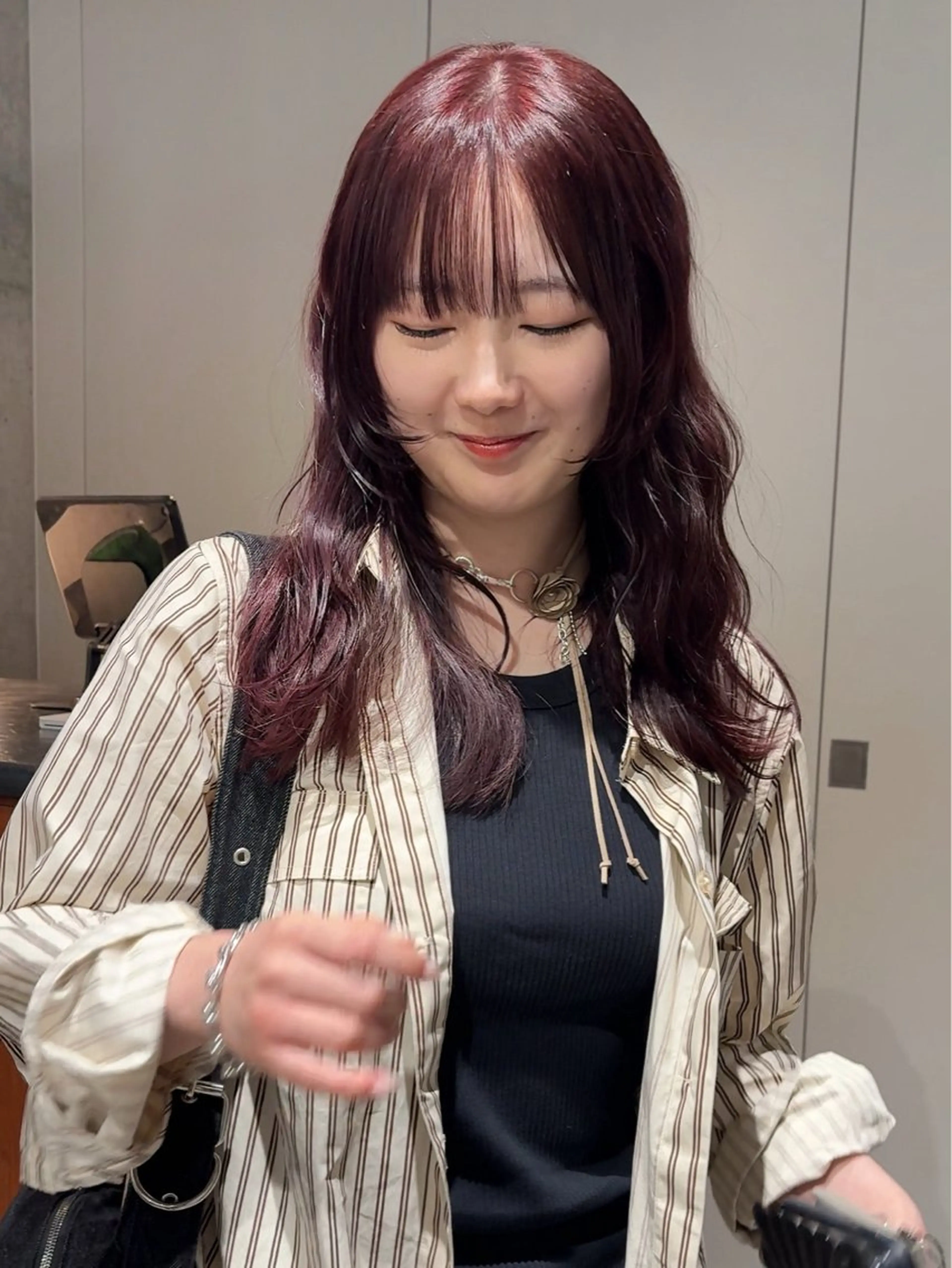 ロング カラー ラベンダーカラー ピンクカラー ピンクラベンダー 原 菜帆のヘアスタイル