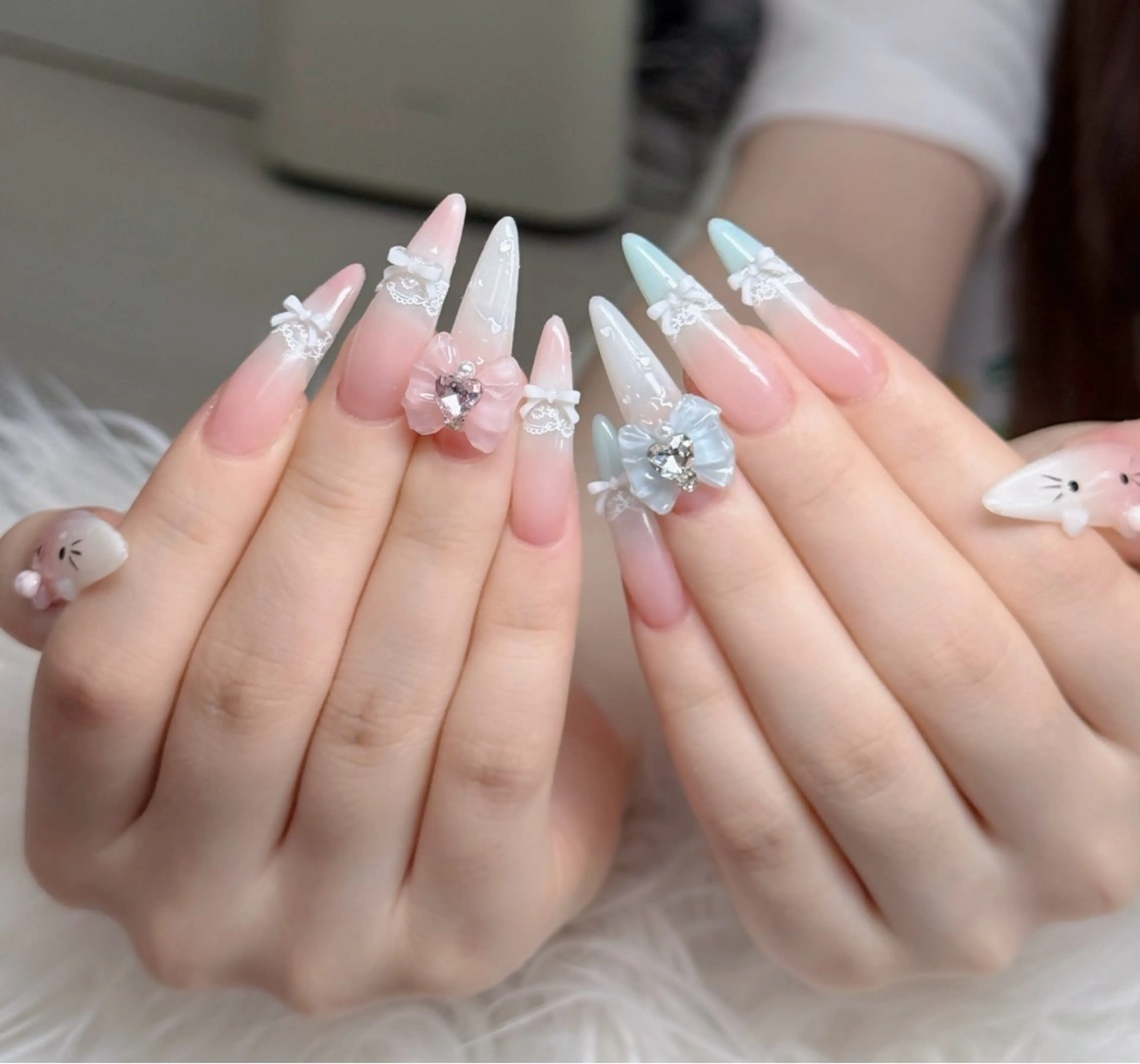 ネイル ロングネイル マグネットネイル リボン 夏ネイル スーパーロングネイル ハンドネイル Hani nailsalonのネイルデザイン