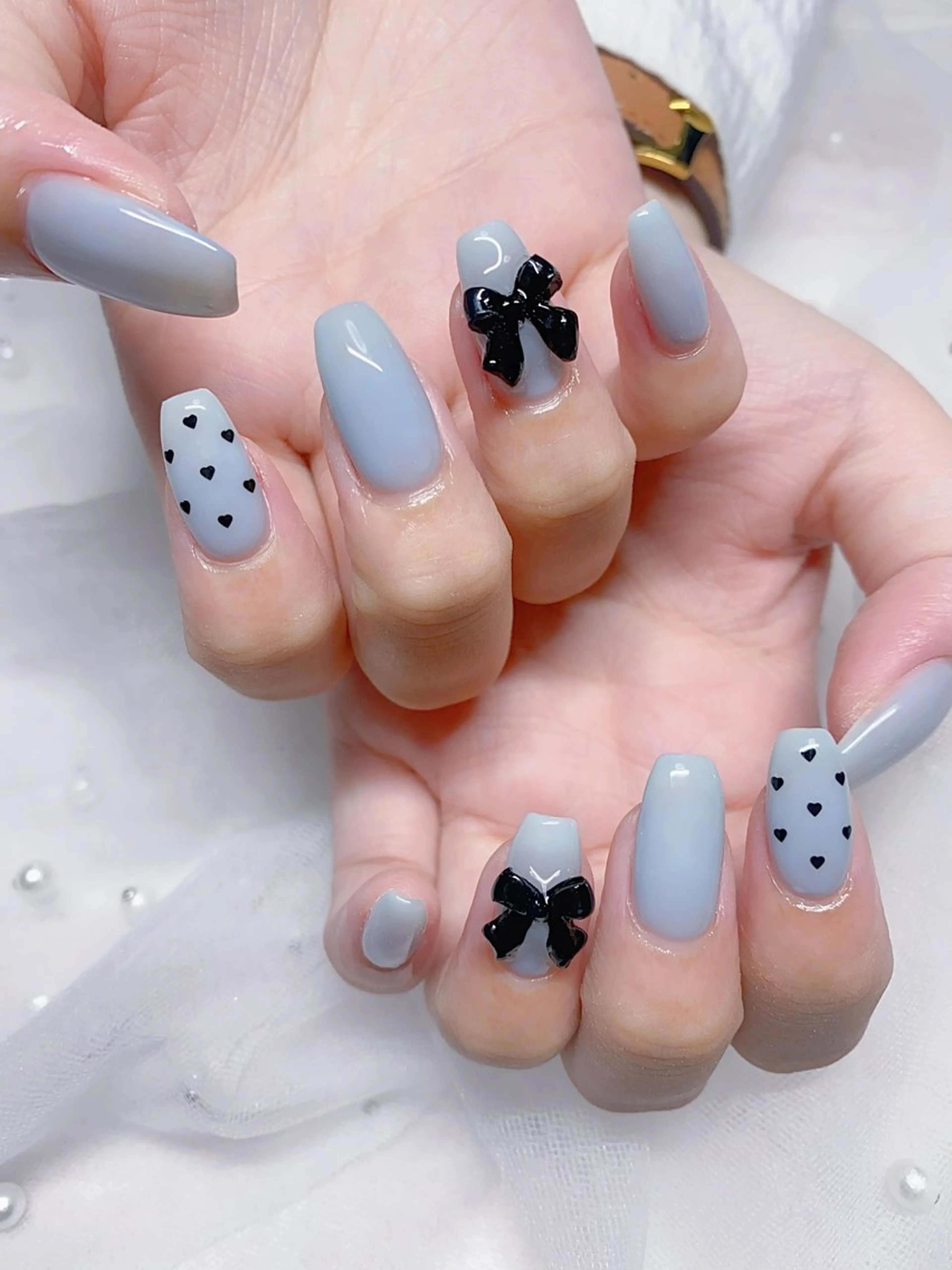 ネイル ハート リボン ハンドネイル Jasmine nailsalon所属・ジャスミン ネイルサロンのネイルデザイン
