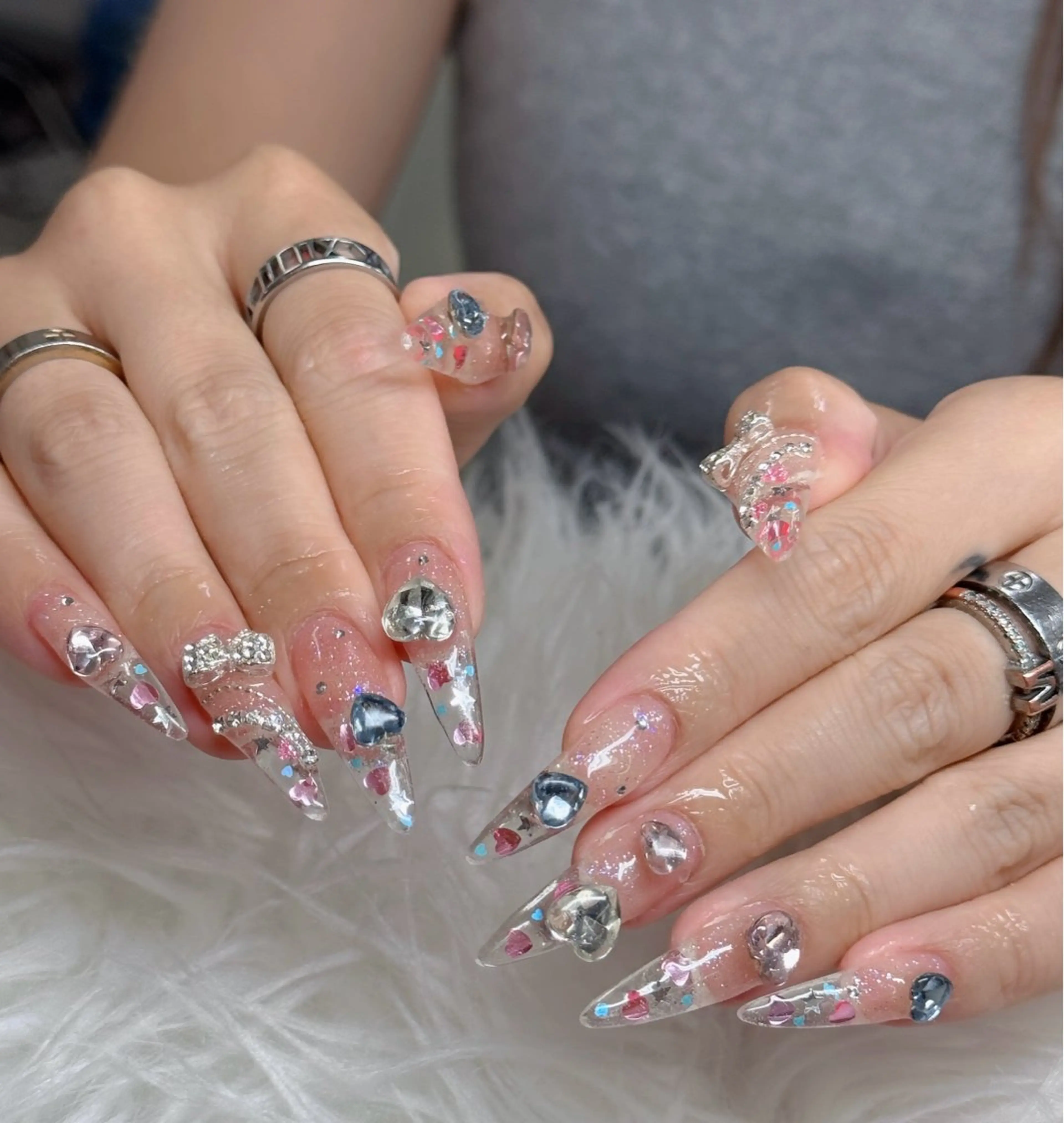 ネイル ロングネイル マグネットネイル リボン 夏ネイル スーパーロングネイル Hani Nail Salonのネイルデザイン