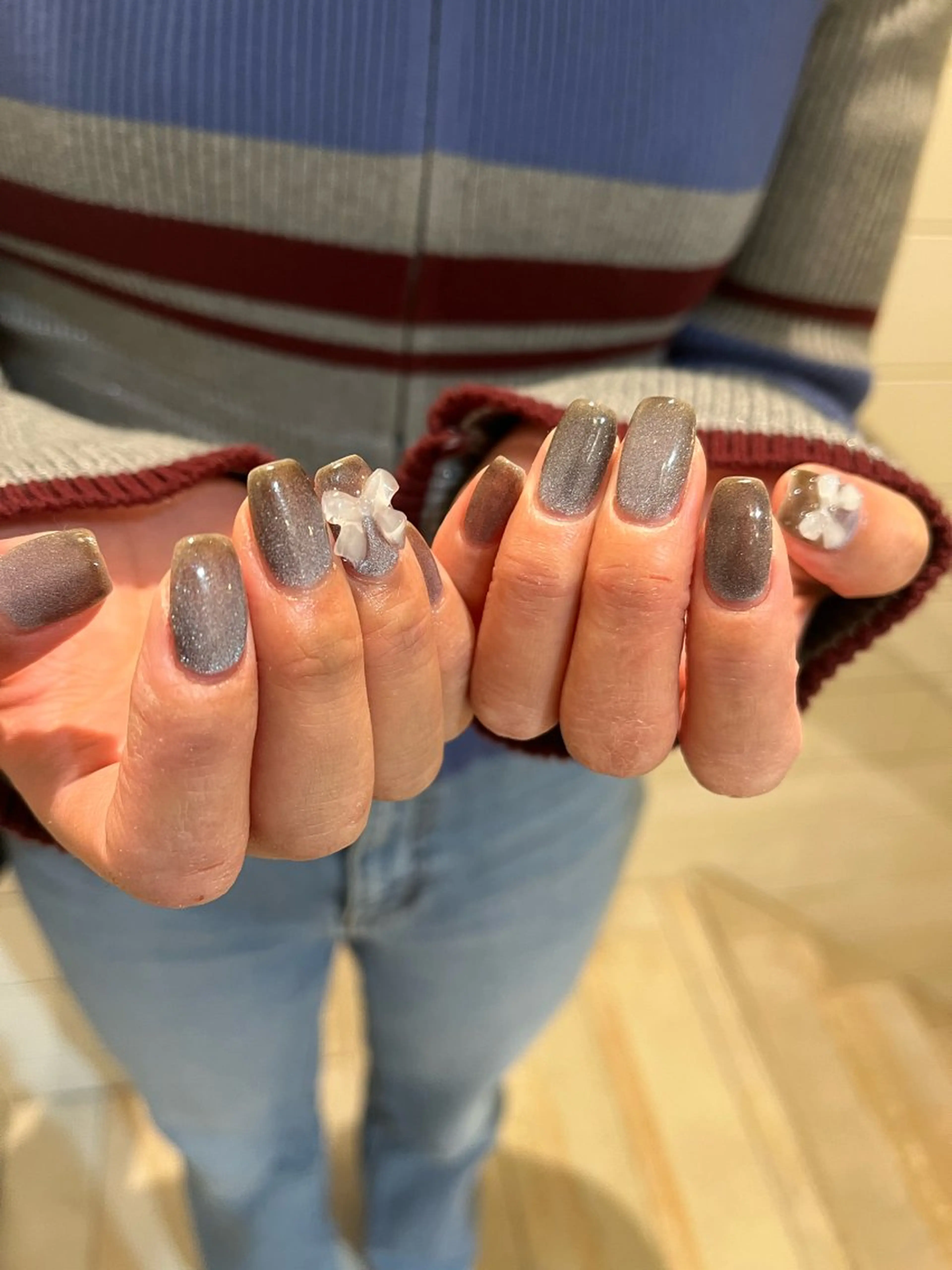 ネイル マグネットネイル ネイビー リボン Momone /渋谷/パラジェルのネイルデザイン