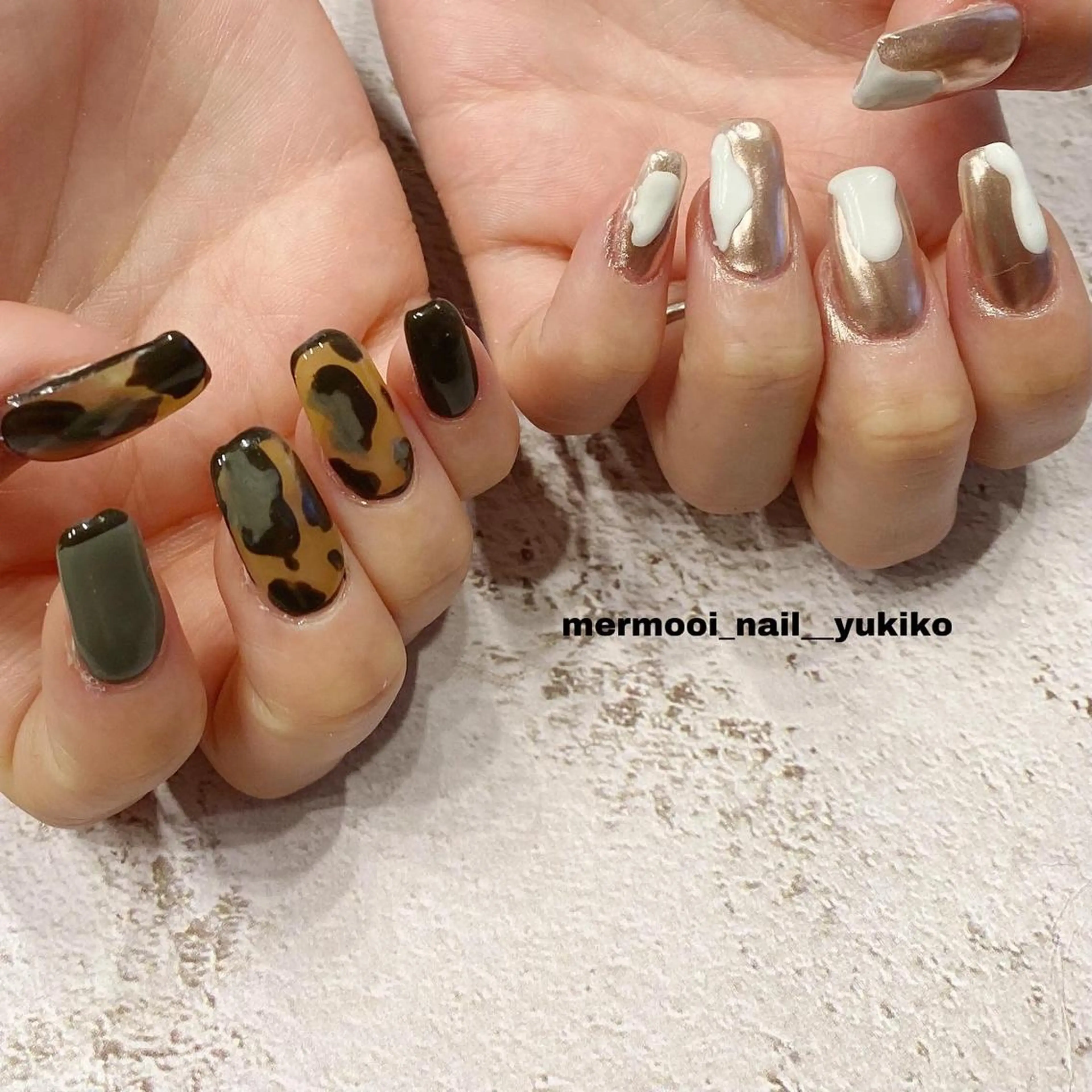 ネイル アニマル柄 フレンチネイル 韓国ネイル ミラーネイル ワンカラーネイル ハンドネイル mermooi nailのネイルデザイン