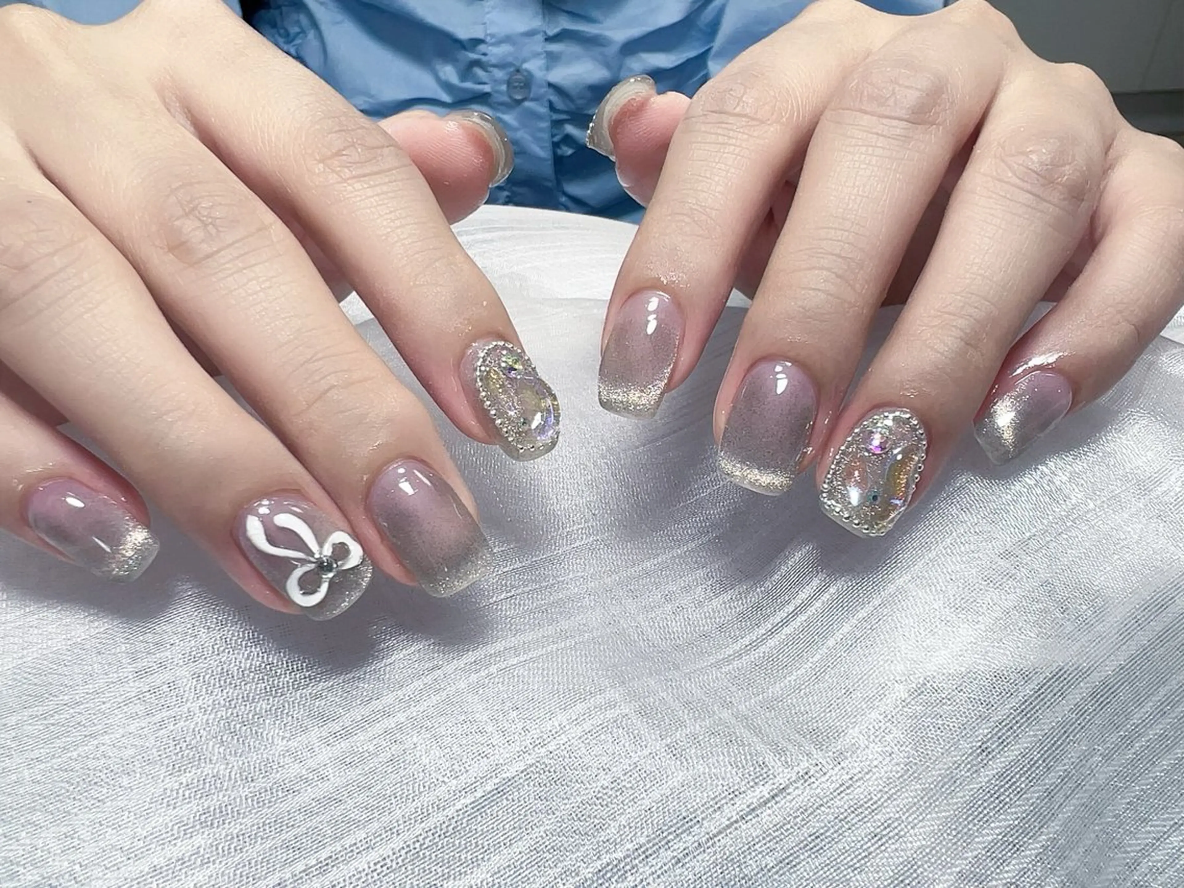 ネイル アートネイル 持ち込み リボン ハンドネイル Nail NaNaのネイルデザイン