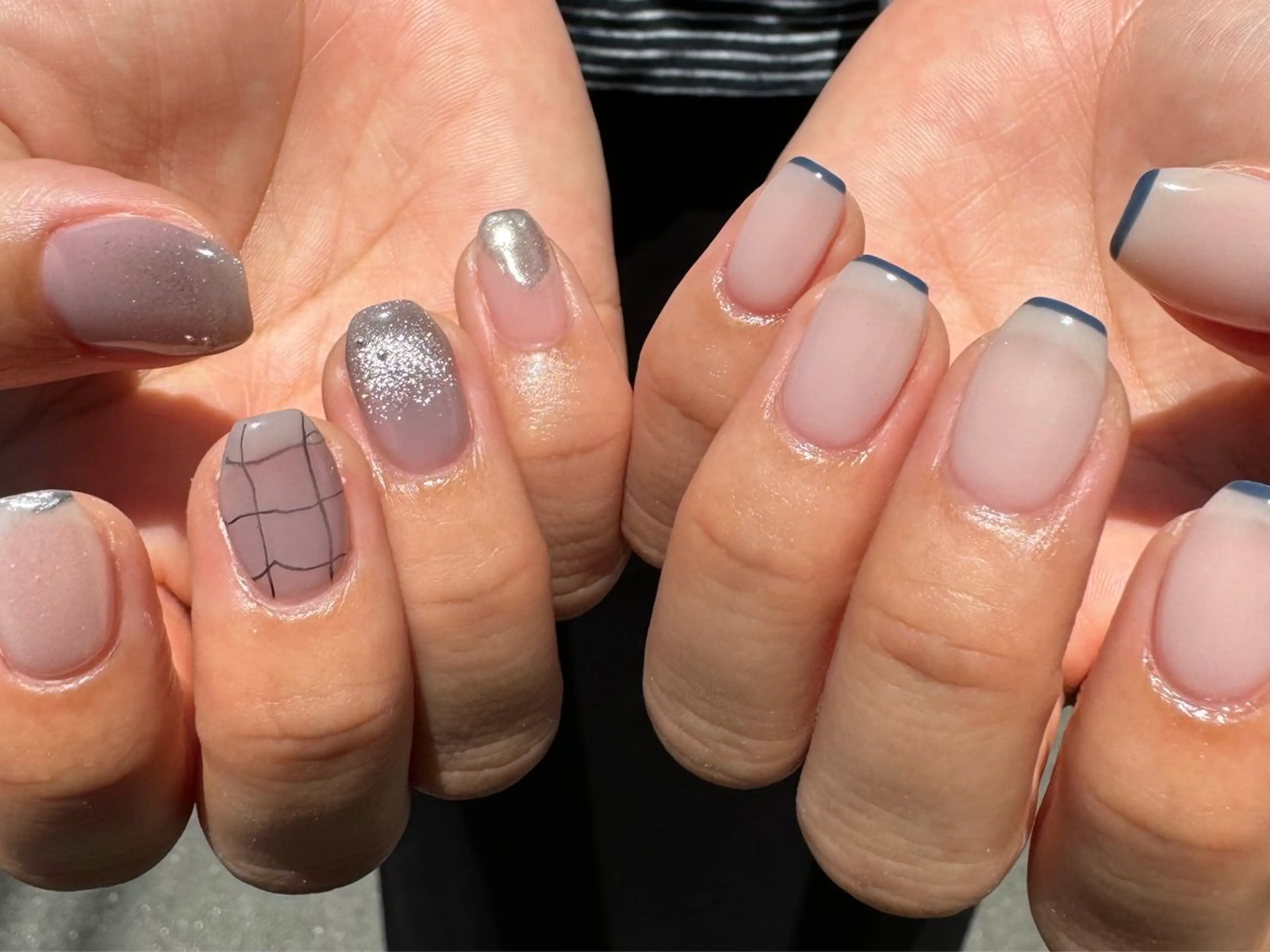 ネイル フレンチネイル ハート ロングネイル マグネットネイル ミラーネイル MH_ Nailのネイルデザイン