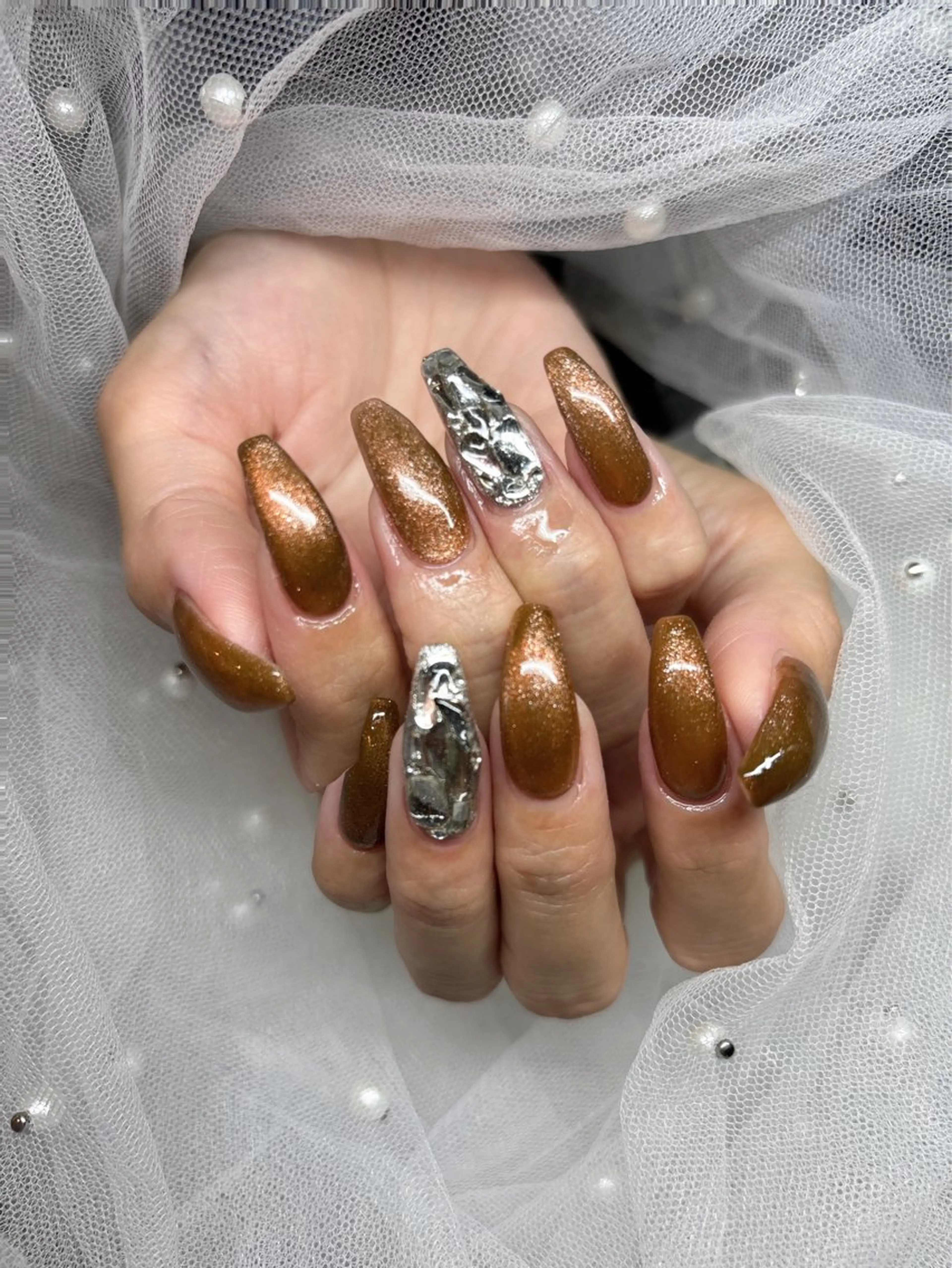 ネイル アートネイル ジェルネイル ロングネイル マグネットネイル 持ち込み ハンドネイル happiness nailのネイルデザイン