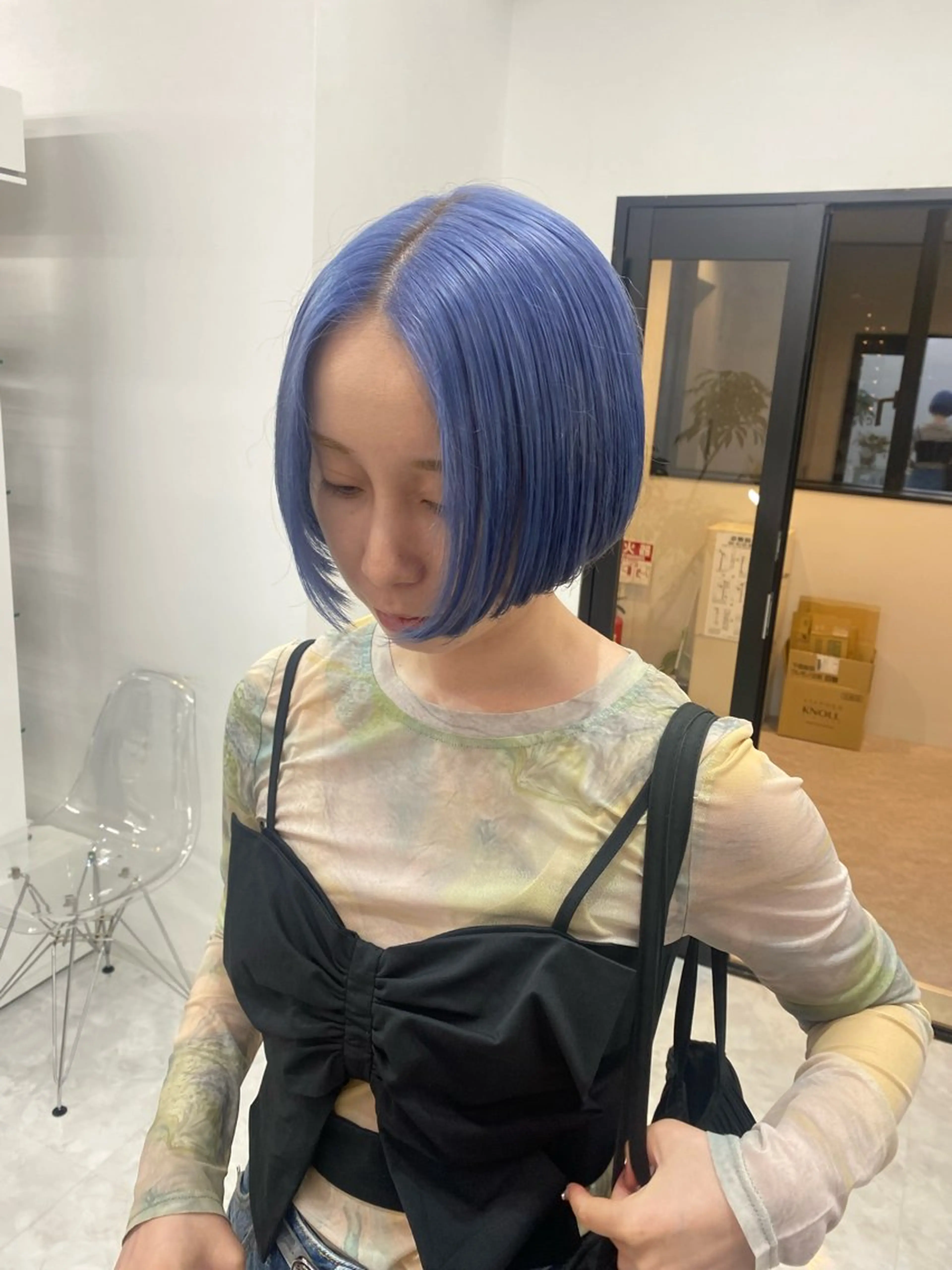 ショート カラー ヘアアレンジ ブルーカラー ヘアカラー トリートメント ヘアセット 🎀韓国ヘア🎀 𝐬𝐚𝐫𝐚🎀のヘアスタイル