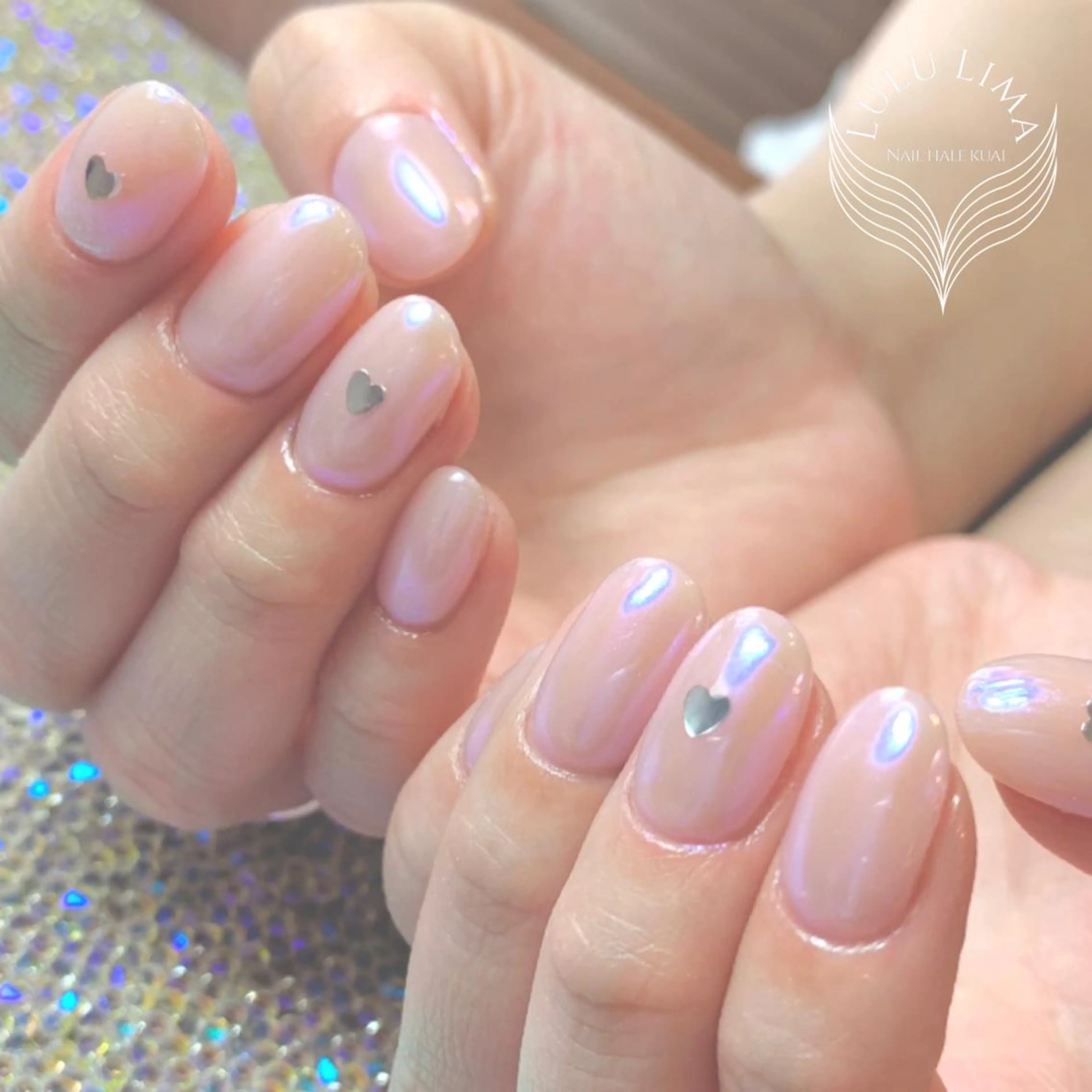 ネイル オーロラネイル クリアネイル ハート ワンカラーネイル ハンドネイル ハンドケア LULU LIMAのネイルデザイン
