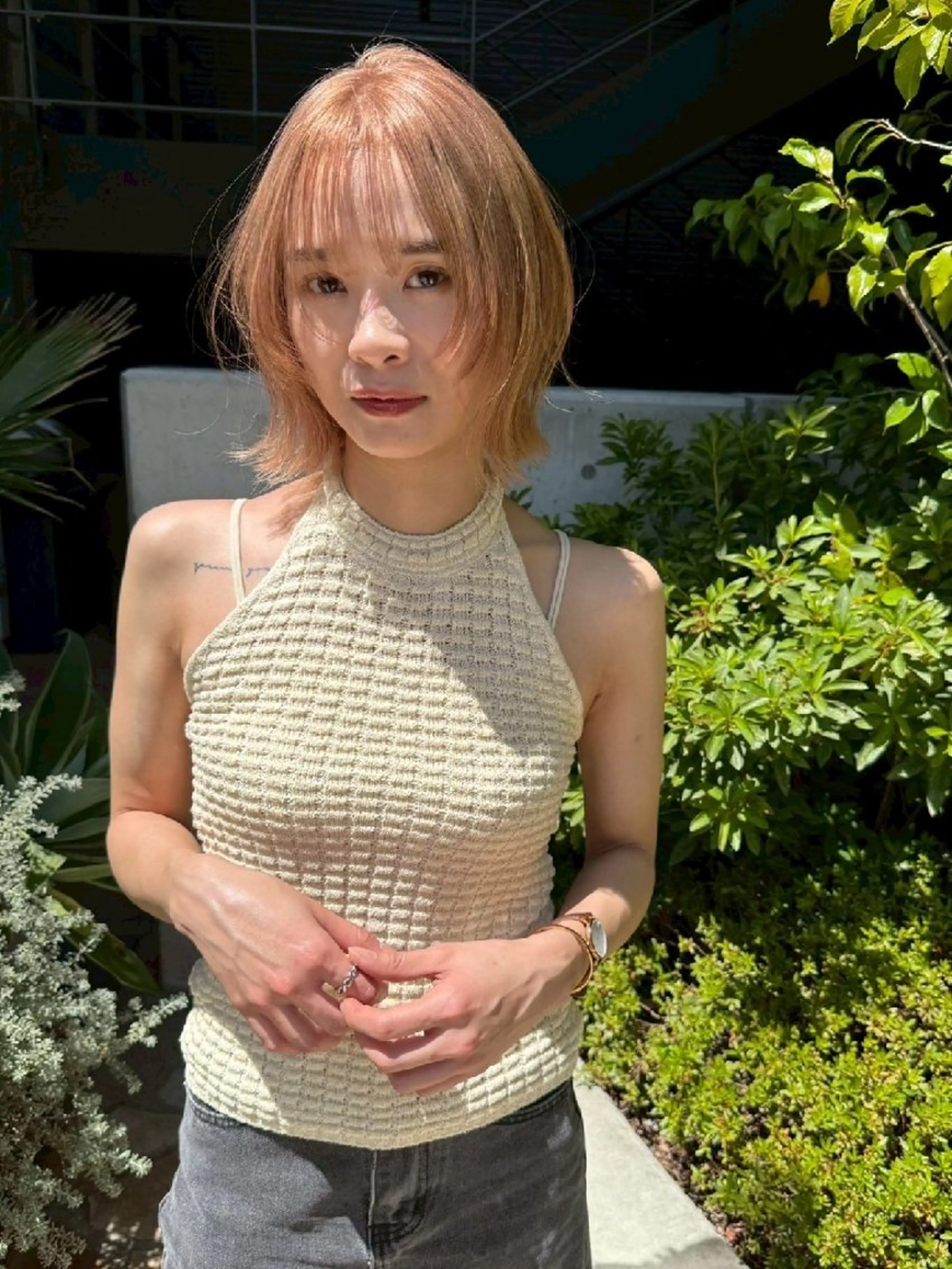 ミディアム カラー ベージュカラー ブリーチ ダブルカラー グレージュ インナーカラー ヘアカラー mood hair salonのヘアスタイル