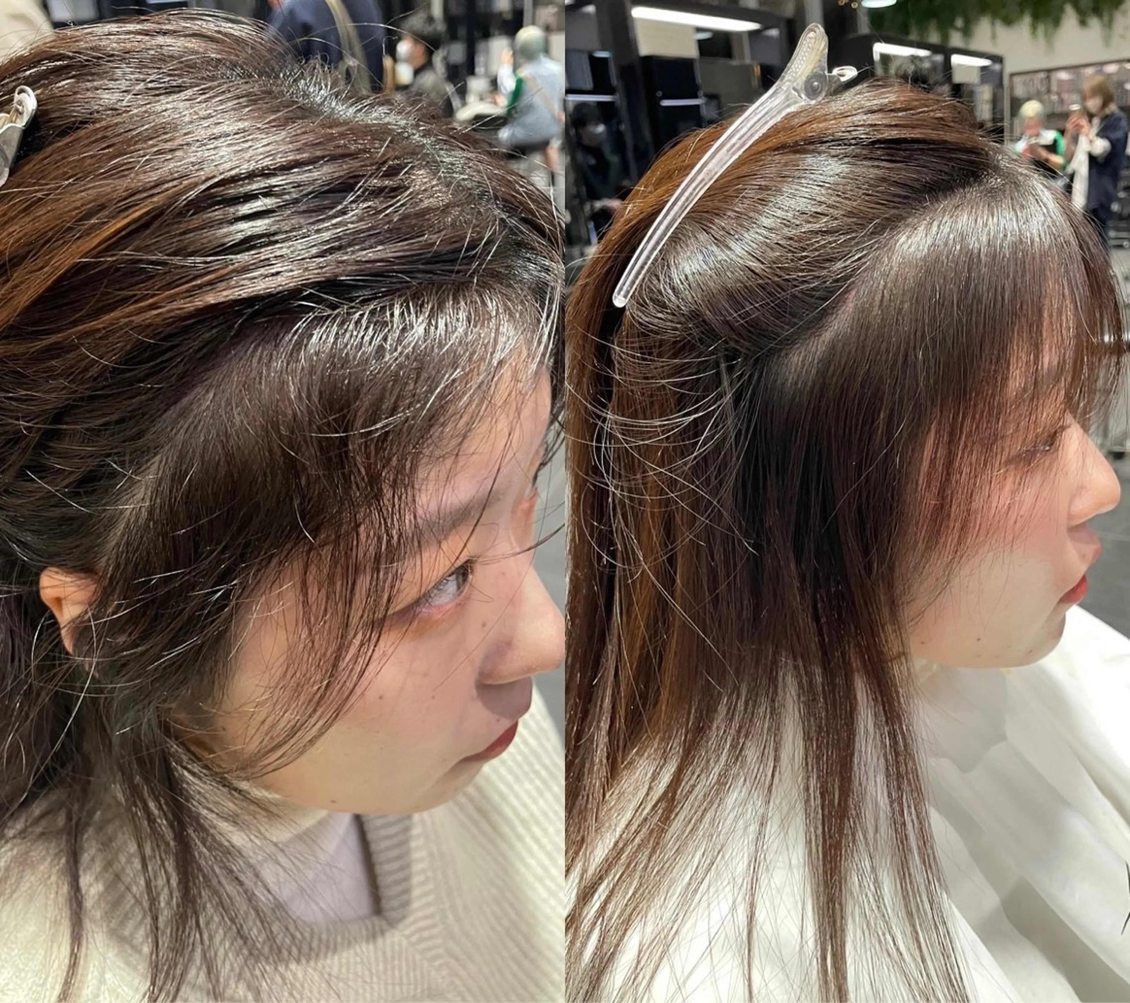 ミディアム パーマ 前髪顔周り/レイヤー 似合わせ/大阪谷町のヘアスタイル