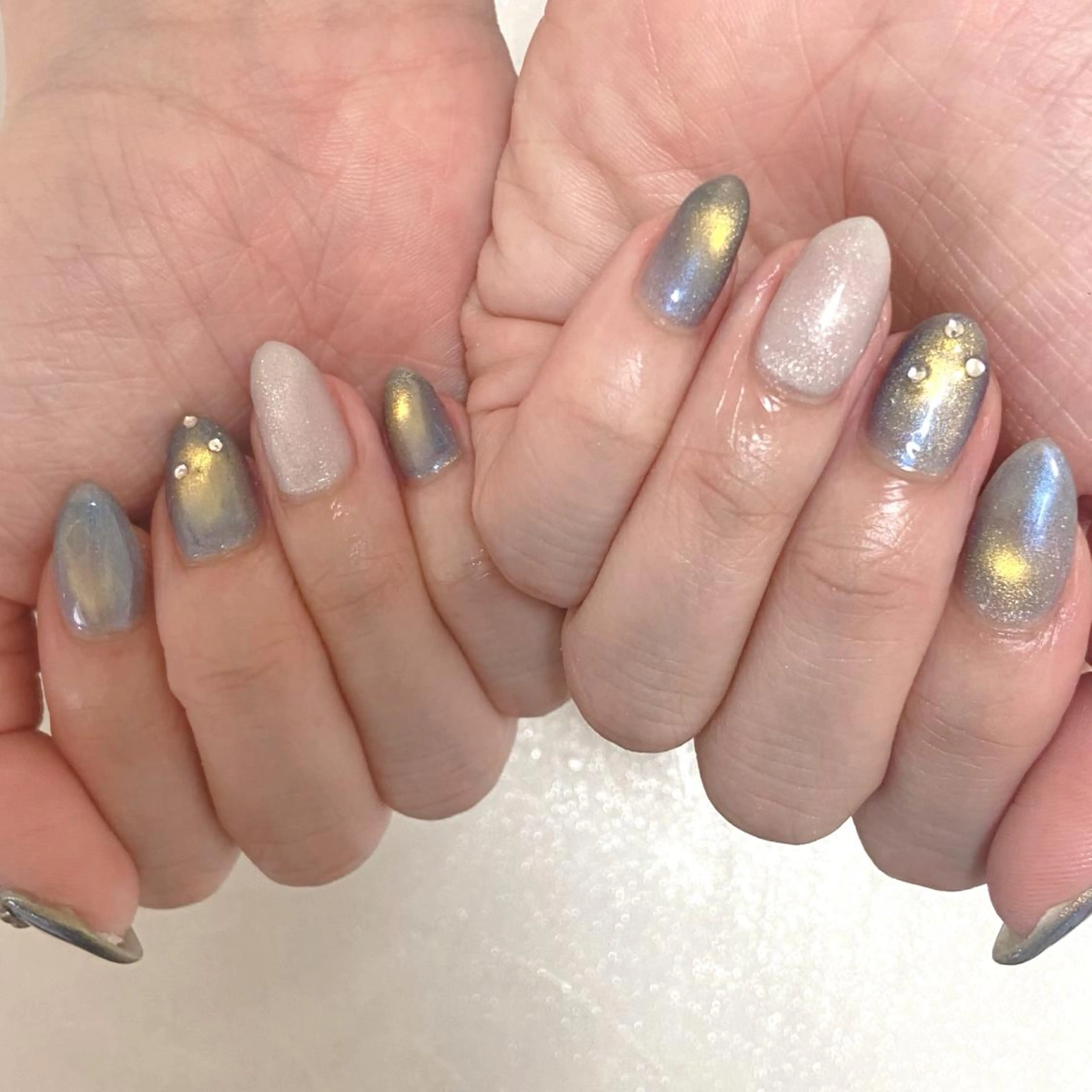 ネイル ブルー マグネットネイル 黄色 nail salon MARuのネイルデザイン
