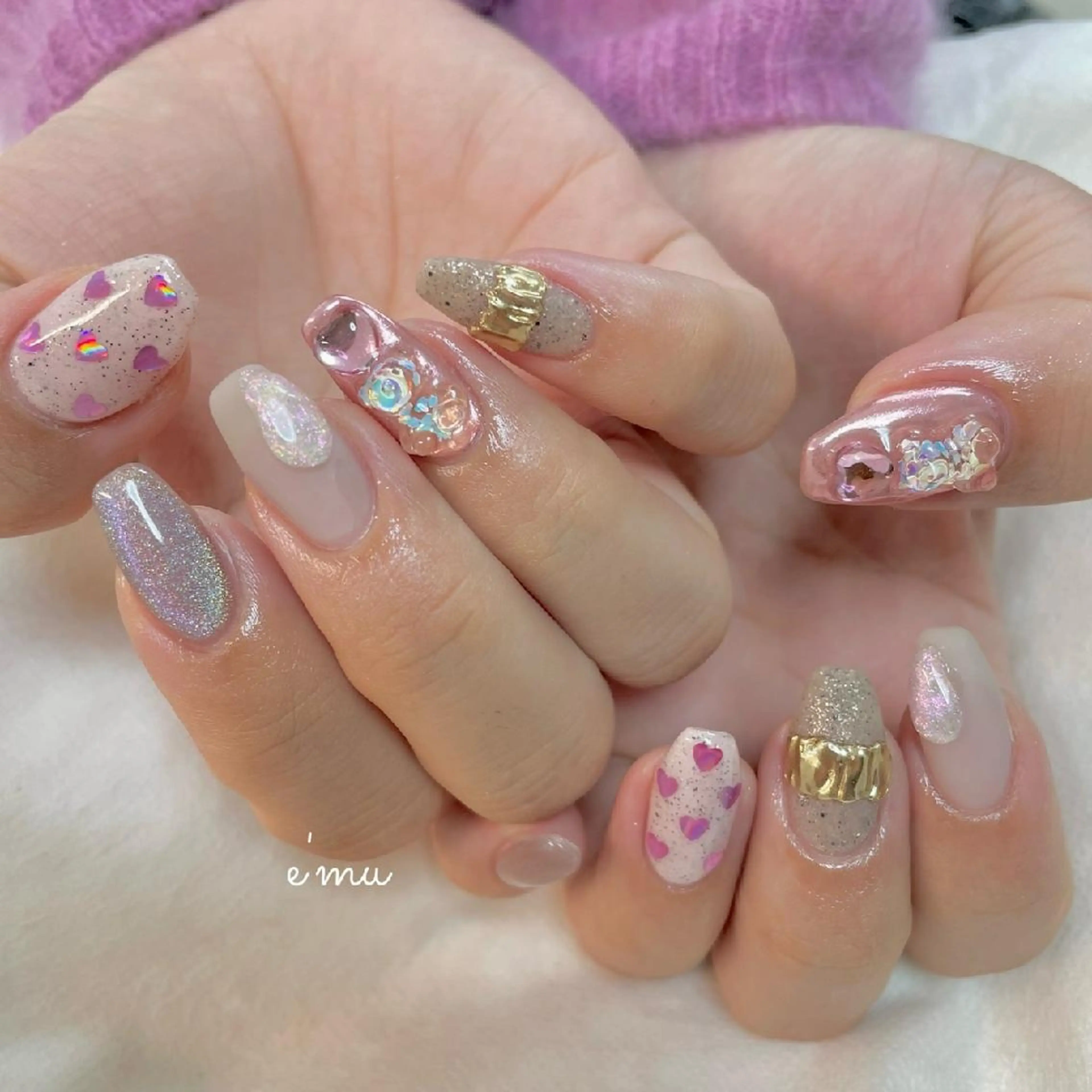 ネイル ハート マグネットネイル バレンタイン nail salon e'mu💐のネイルデザイン