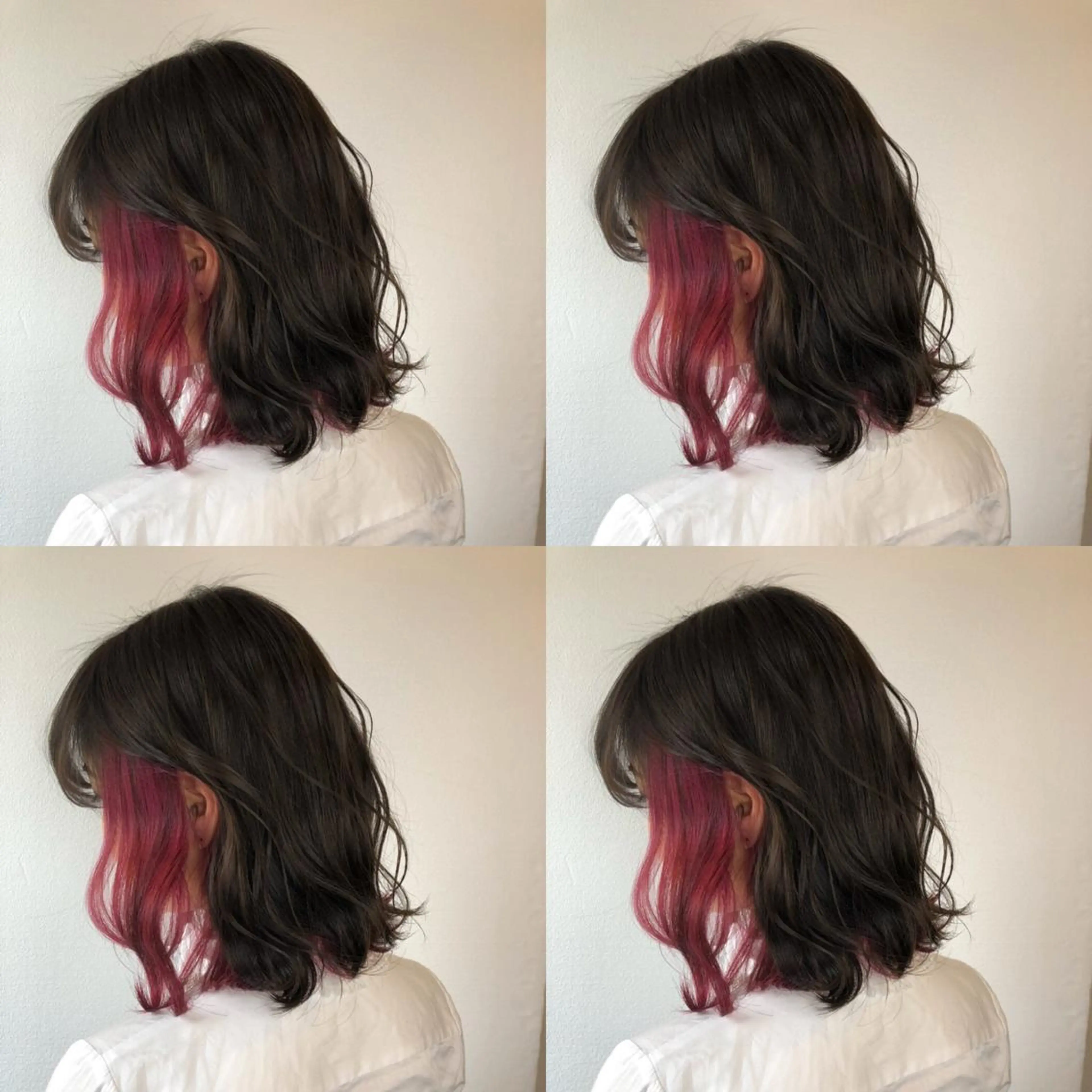 セミロング カラー ブリーチ インナーカラー ピンクカラー レッドカラー しゅうさん🍝 麻田秀太郎のヘアスタイル