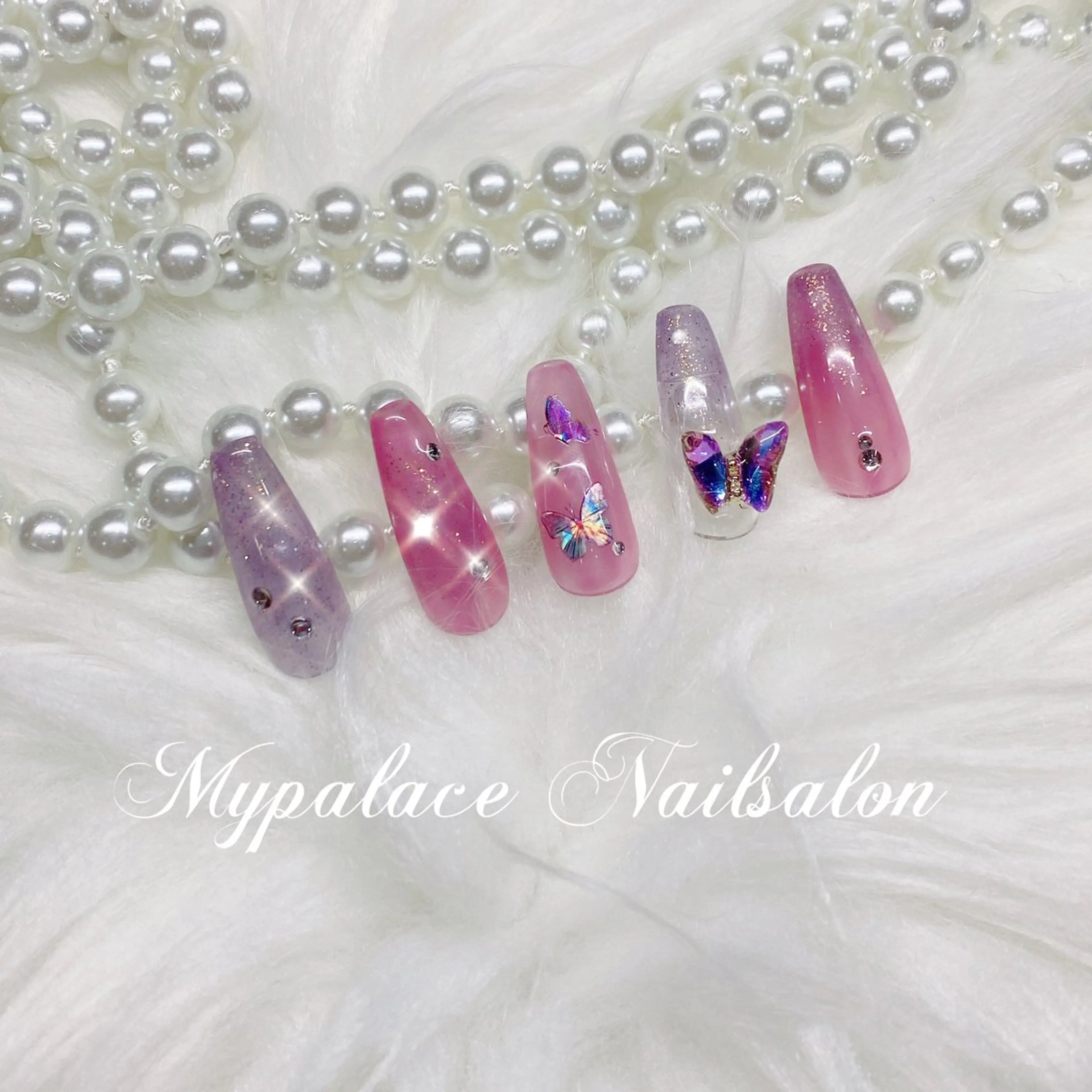 ネイル キラキラネイル ピンク パープル ハンドネイル Yuis Nailスカルプ専門のネイルデザイン