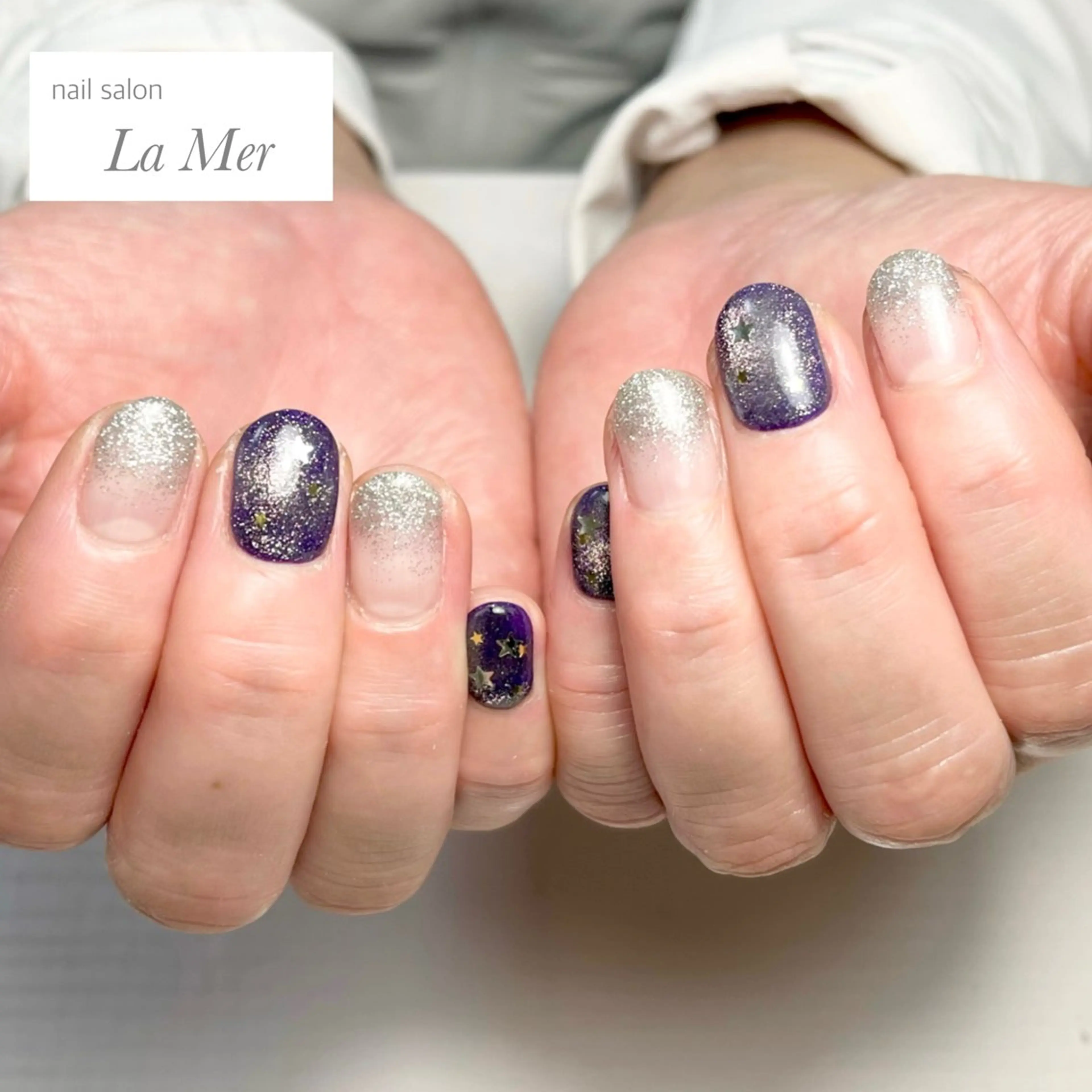 ネイル キラキラネイル マグネットネイル パープル シルバー ハンドネイル nailsalon La Merのネイルデザイン