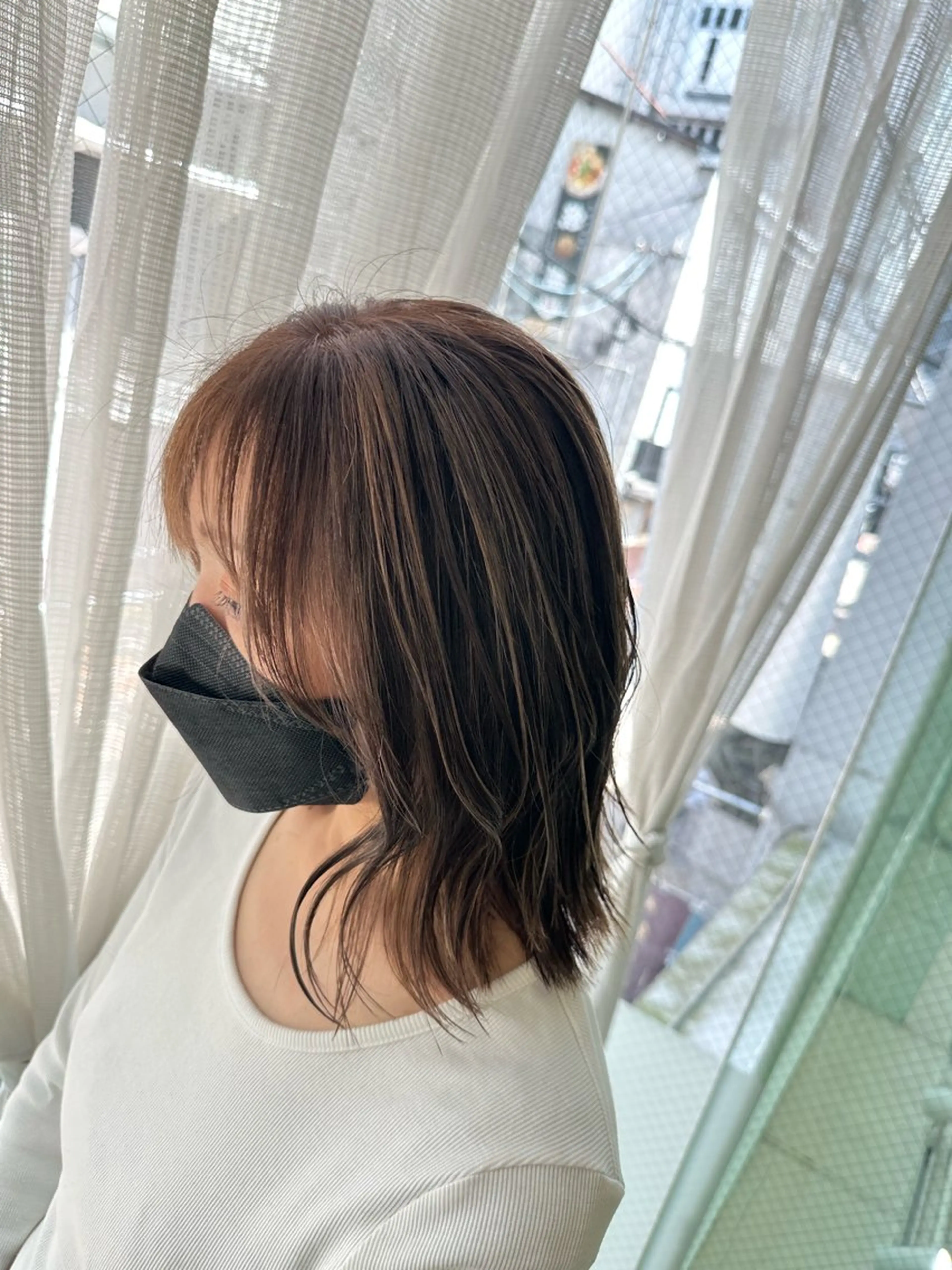 ミディアム カラー ヘアアレンジ カット ヘアカラー トリートメント 久米 治仁のヘアスタイル