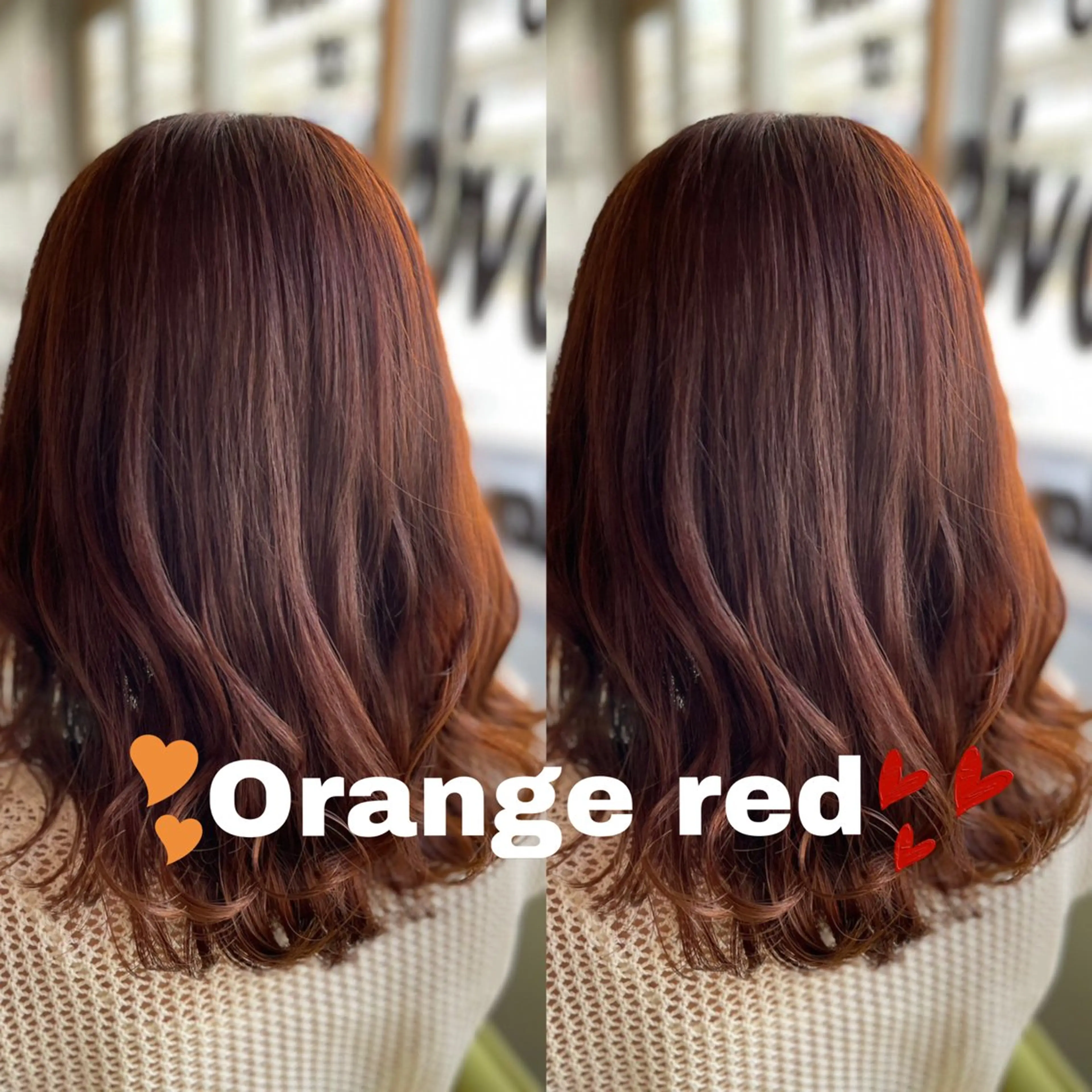 ミディアム カラー オレンジ オレンジレッド レッドカラー ヘアカラー トリートメント lovis ゆうあのヘアスタイル