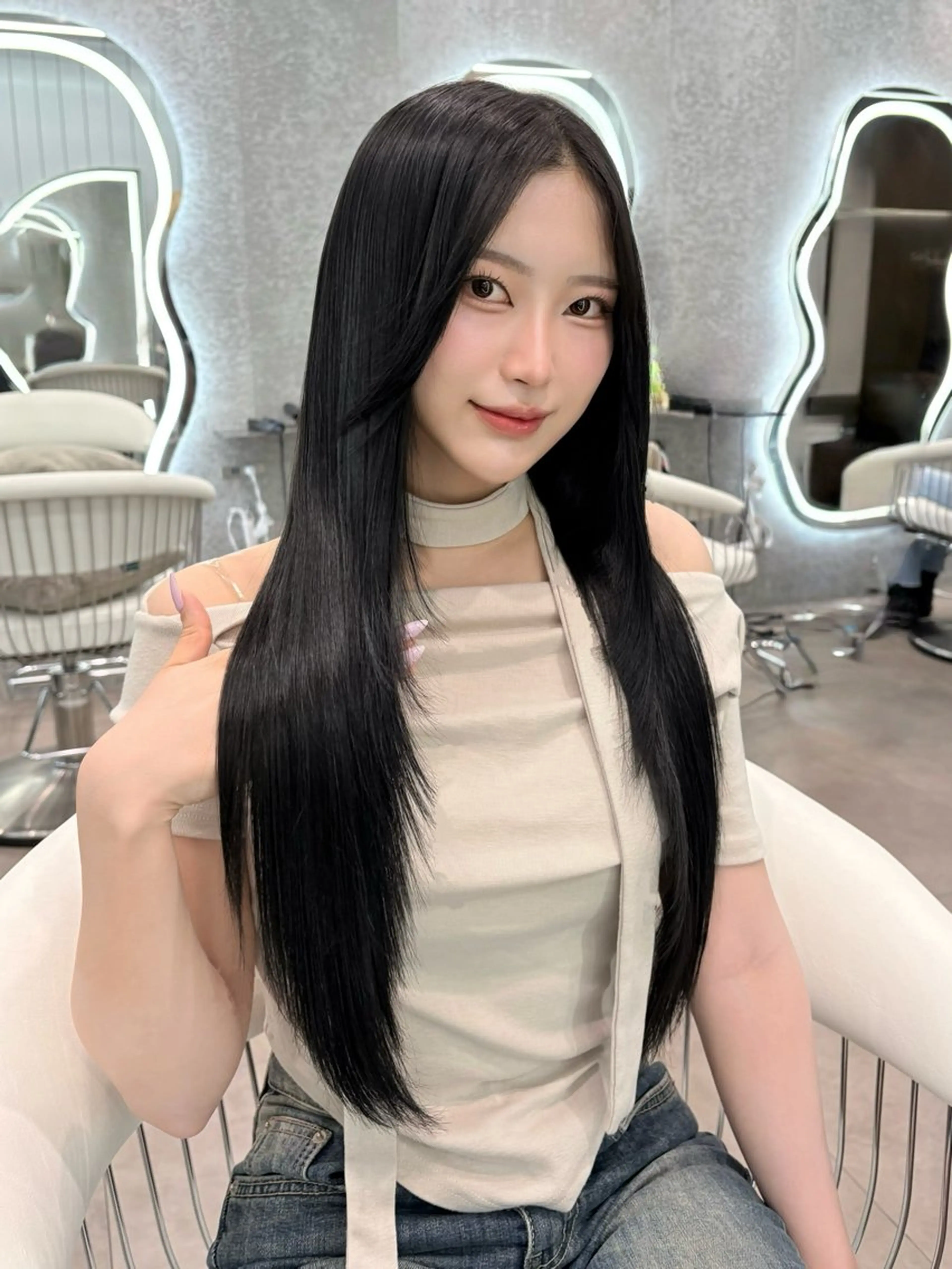 ロング ヘアアレンジ 縮毛矯正 縮毛矯正 トリートメント ヘアセット 大宮‎🩵盛れ顔周り 髪質改善 佐藤 和のヘアスタイル