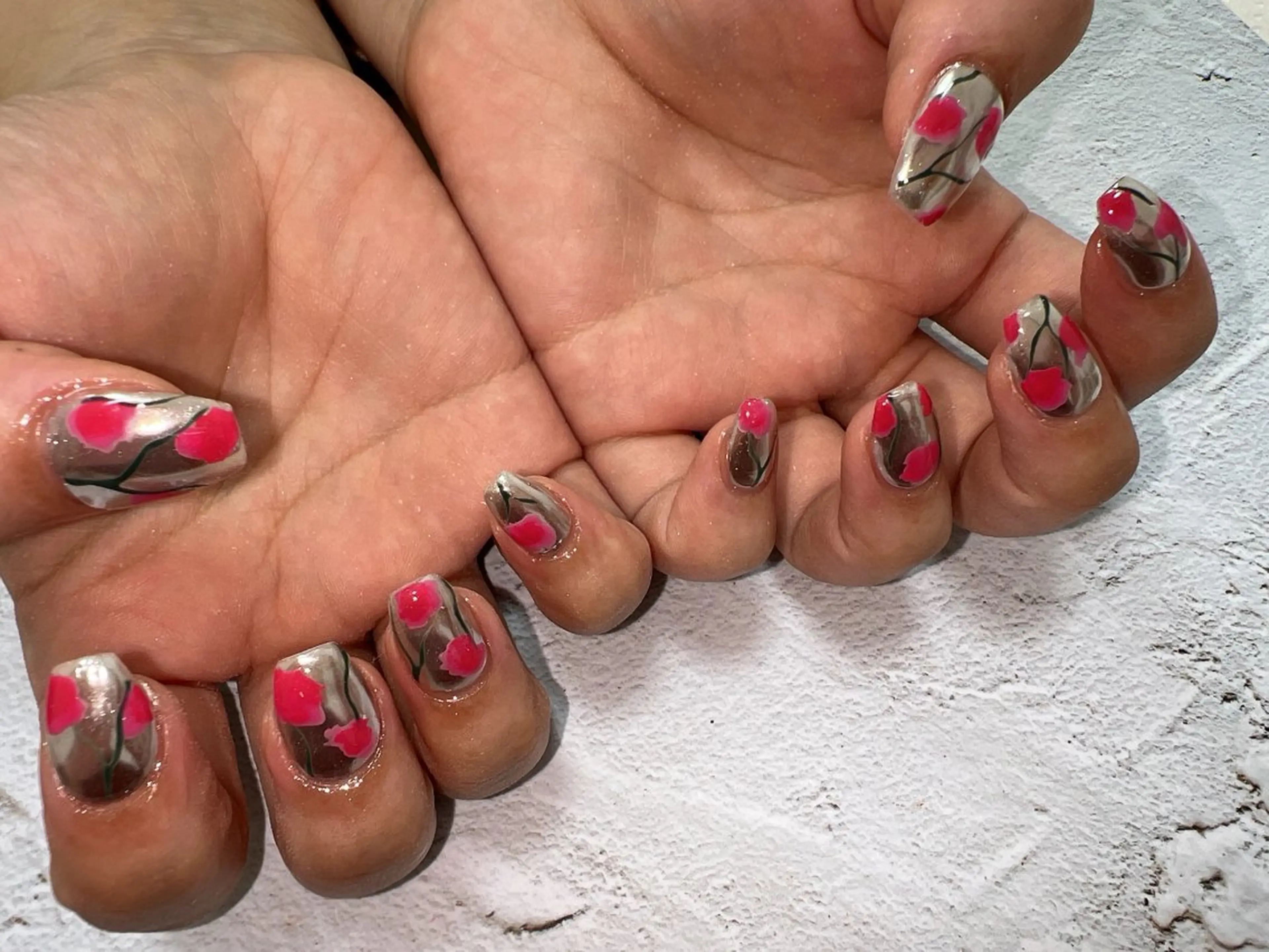 ネイル フラワーネイル ミラーネイル coco nailのネイルデザイン