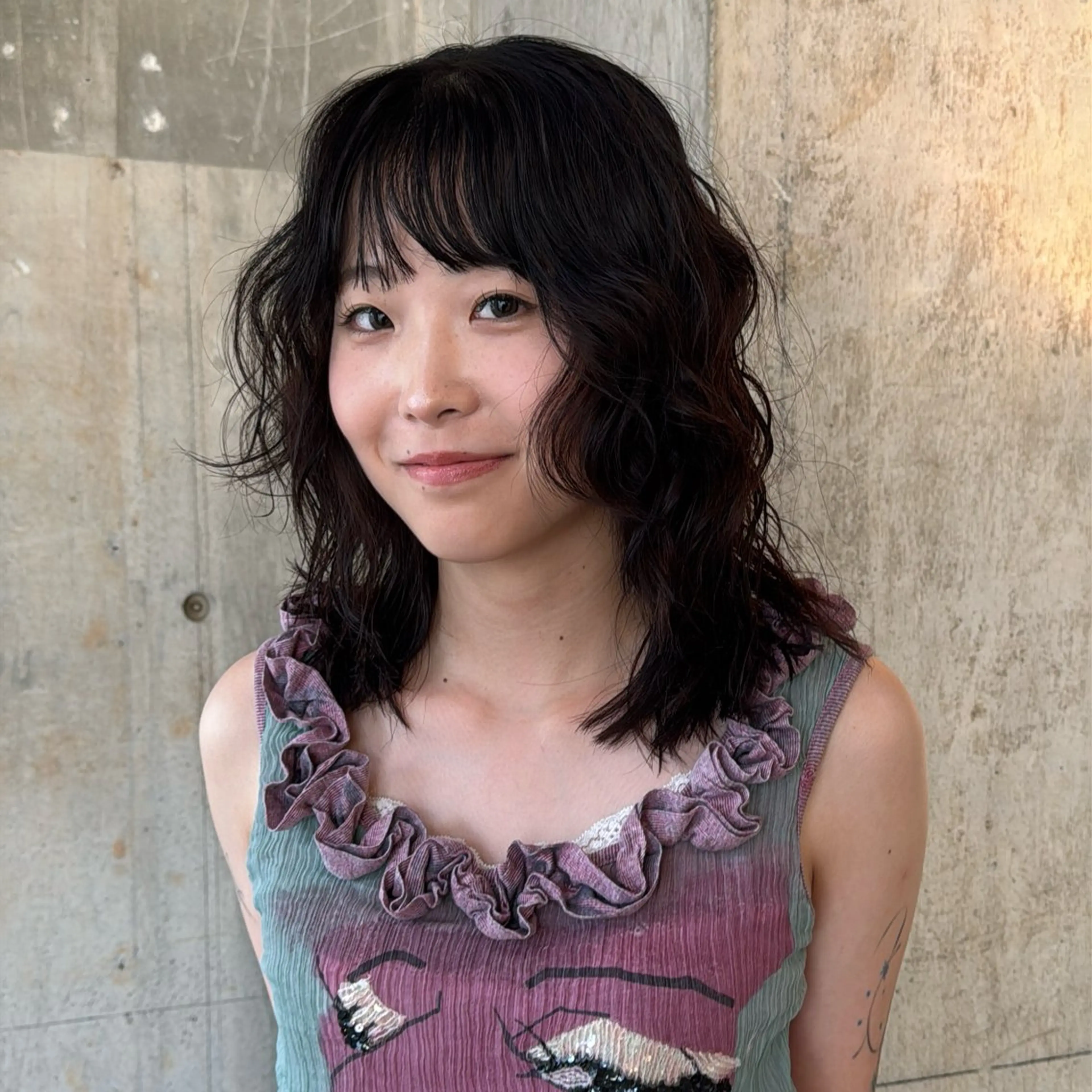 ミディアム パーマ ミディアムパーマ 韓国風ヘア レイヤーカット カット パーマ 🍈yurina パーマ🍈のヘアスタイル