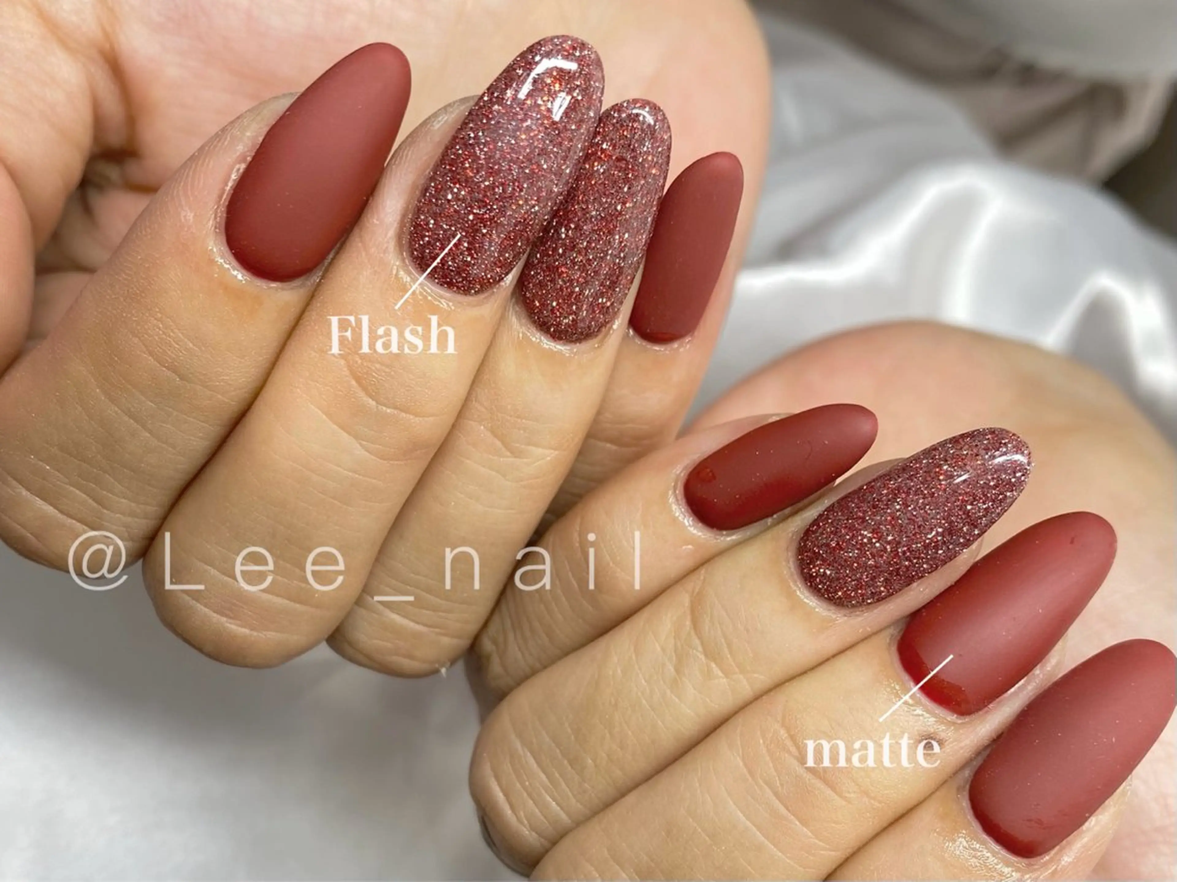 ネイル ボルドー フラッシュネイル マットネイル ハンドネイル Lee_ nailのネイルデザイン