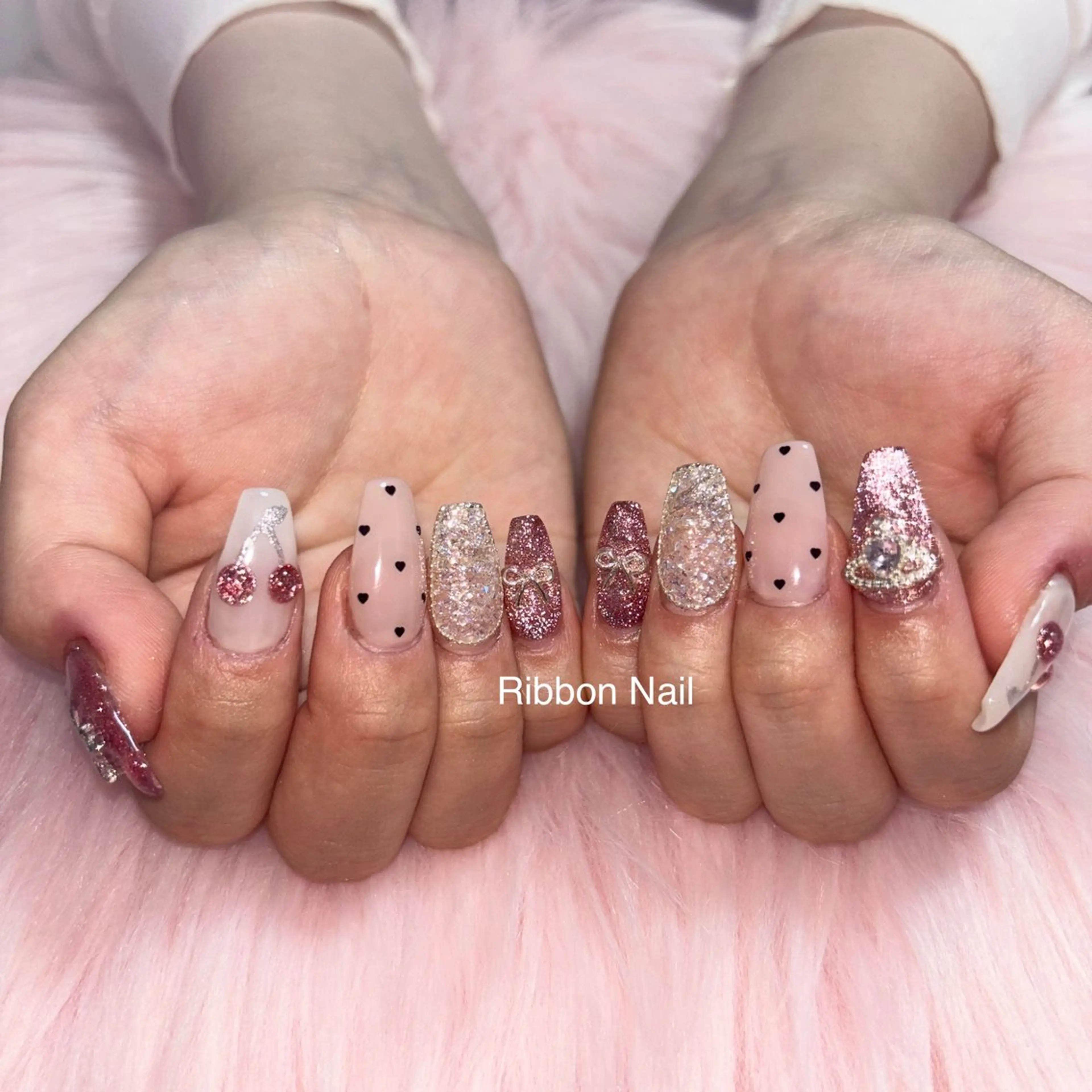 ネイル ガーリー ハンドネイル Ribbon nailのネイルデザイン