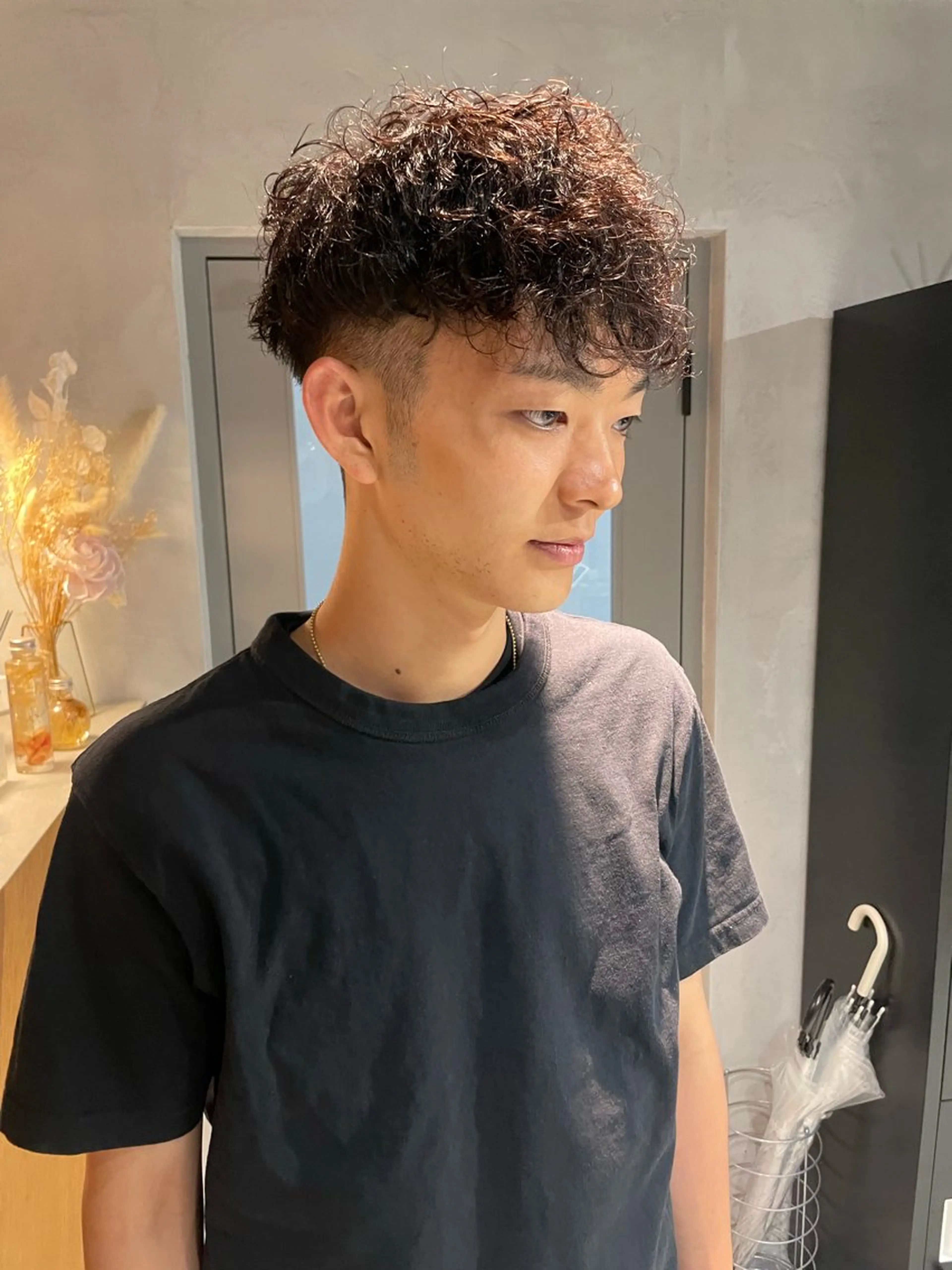 ミディアム カラー パーマ メンズ カット パーマ メンズ特化 しゅうへいのヘアスタイル