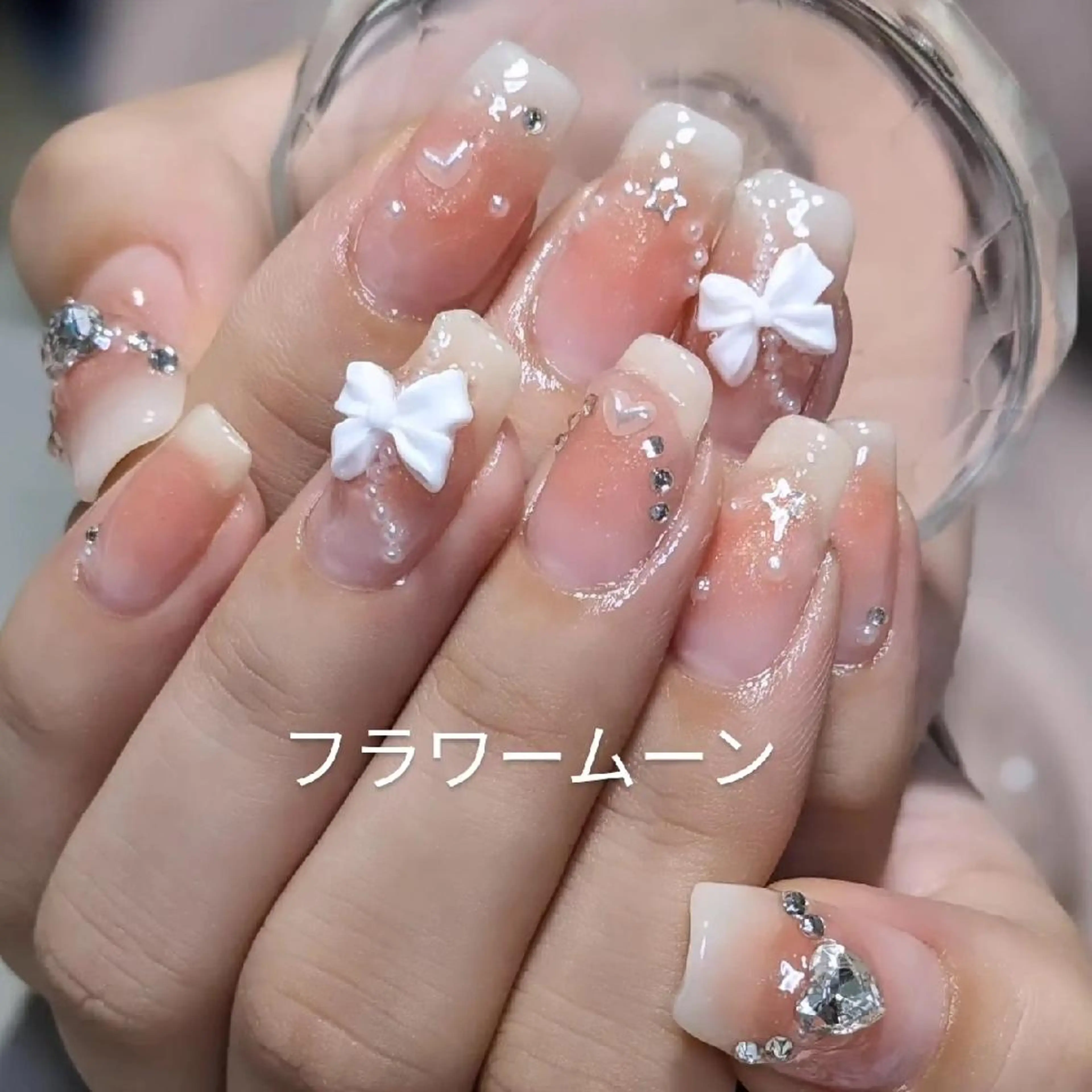ネイル ハート リボン フラワー ムーンのネイルデザイン