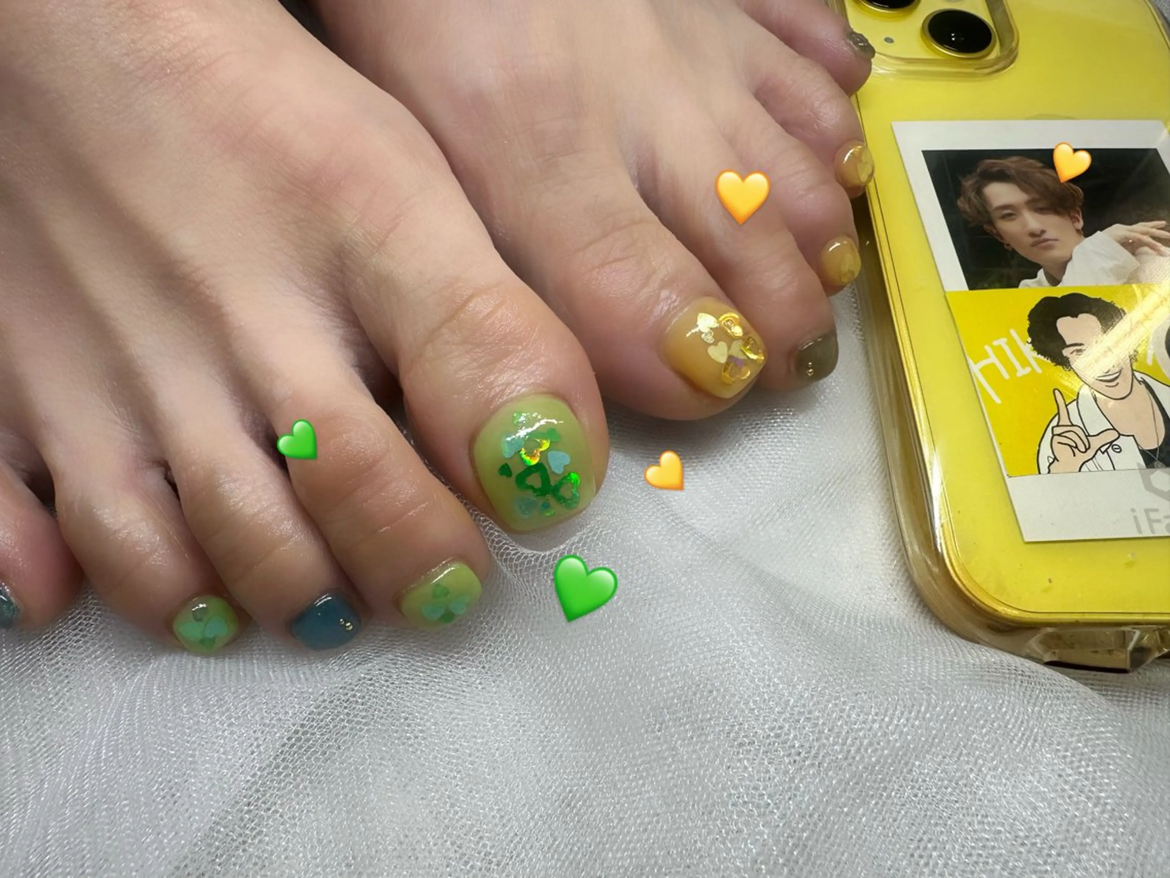 ネイル フットネイル グリーン ハート 氷ネイル・うるうるネイル 韓国ネイル 🪞KAPE NAIL 🪞のネイルデザイン