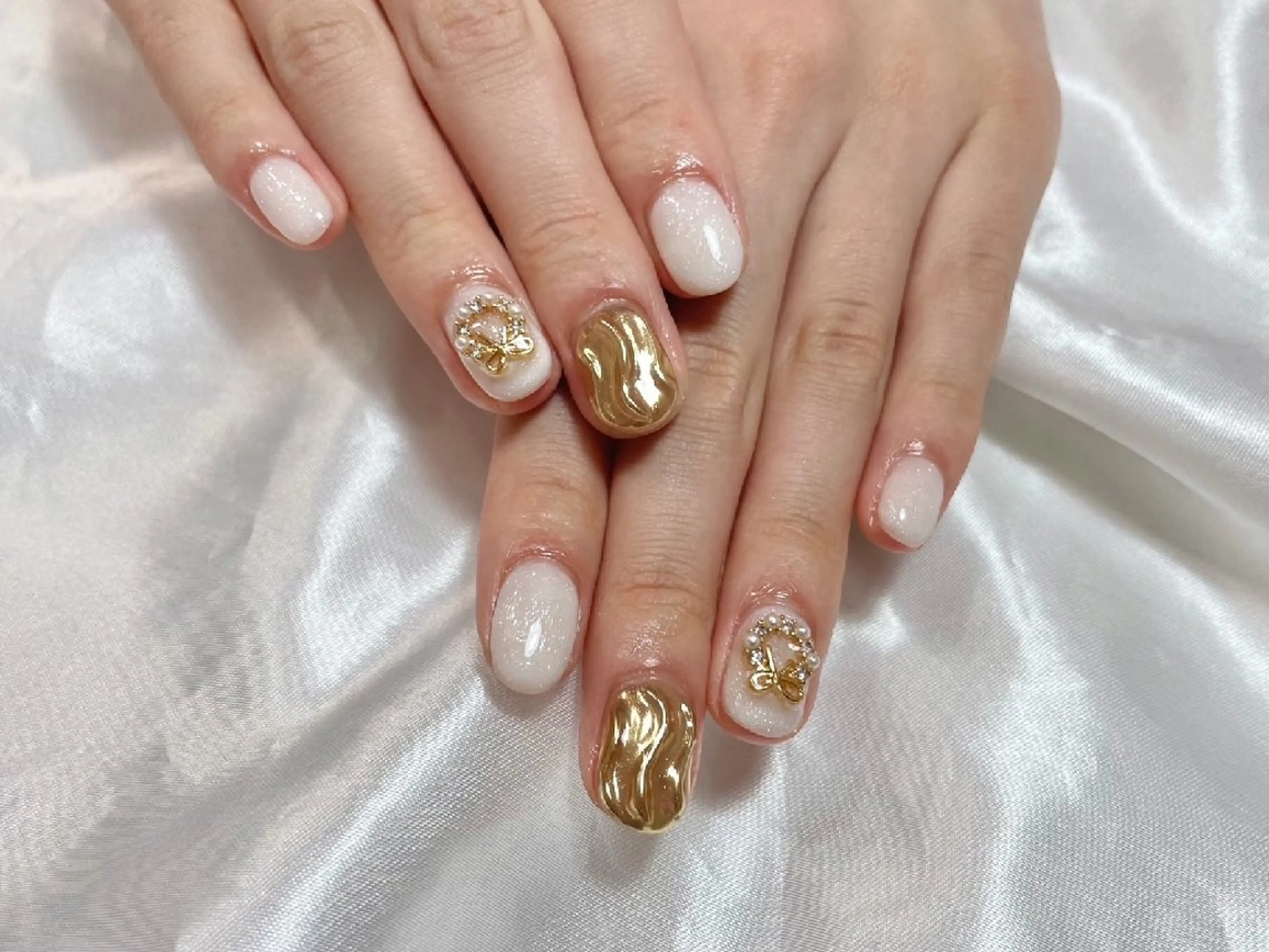 ネイル アートネイル フレンチネイル ジェルネイル ガラスフレンチ ハート Nailsalon Merci東中野のネイルデザイン