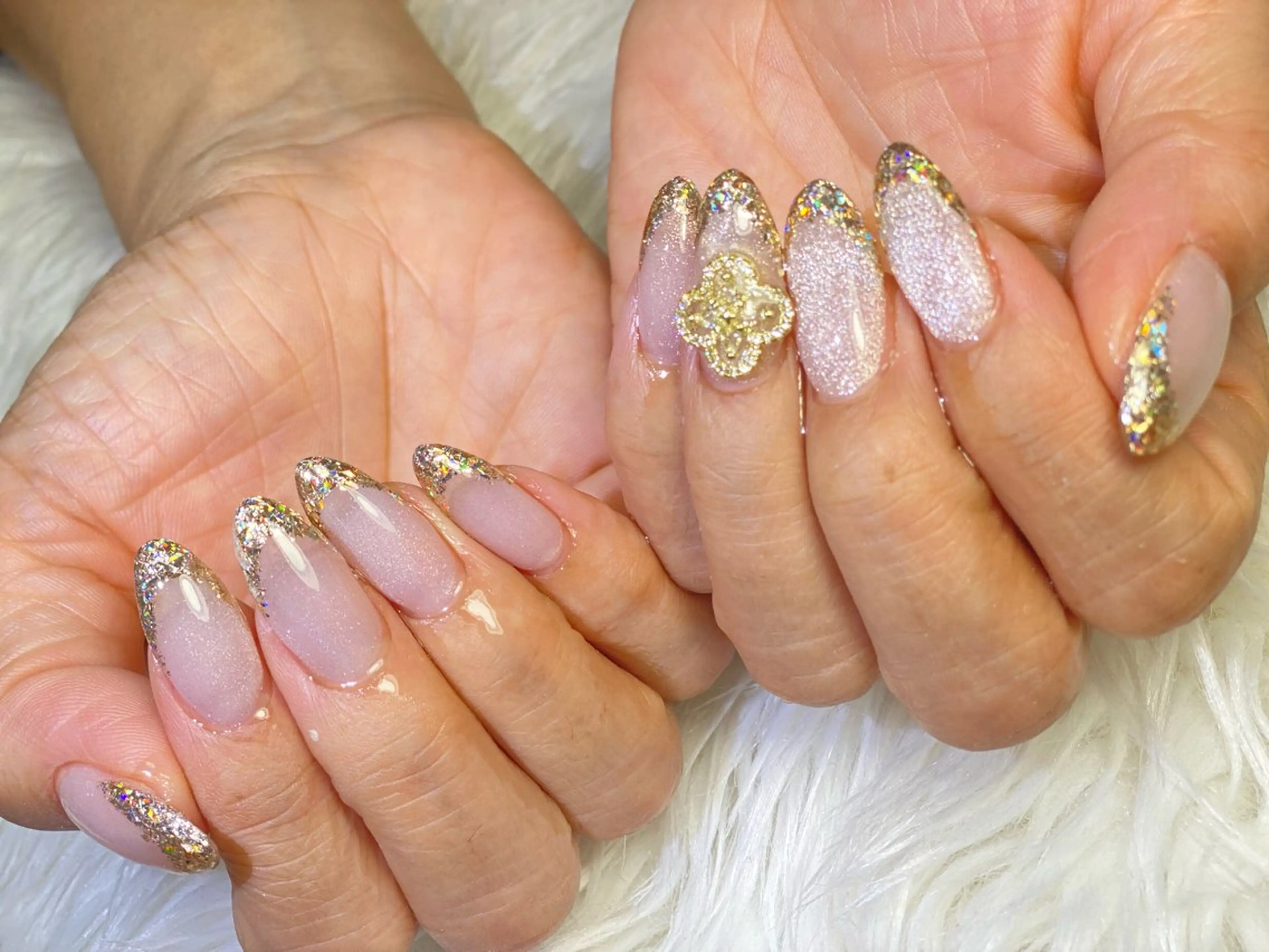 ネイル フレンチネイル ガラスフレンチ ゴールド マグネットネイル ピンク Esthetic Will所属・will 有希のネイルデザイン