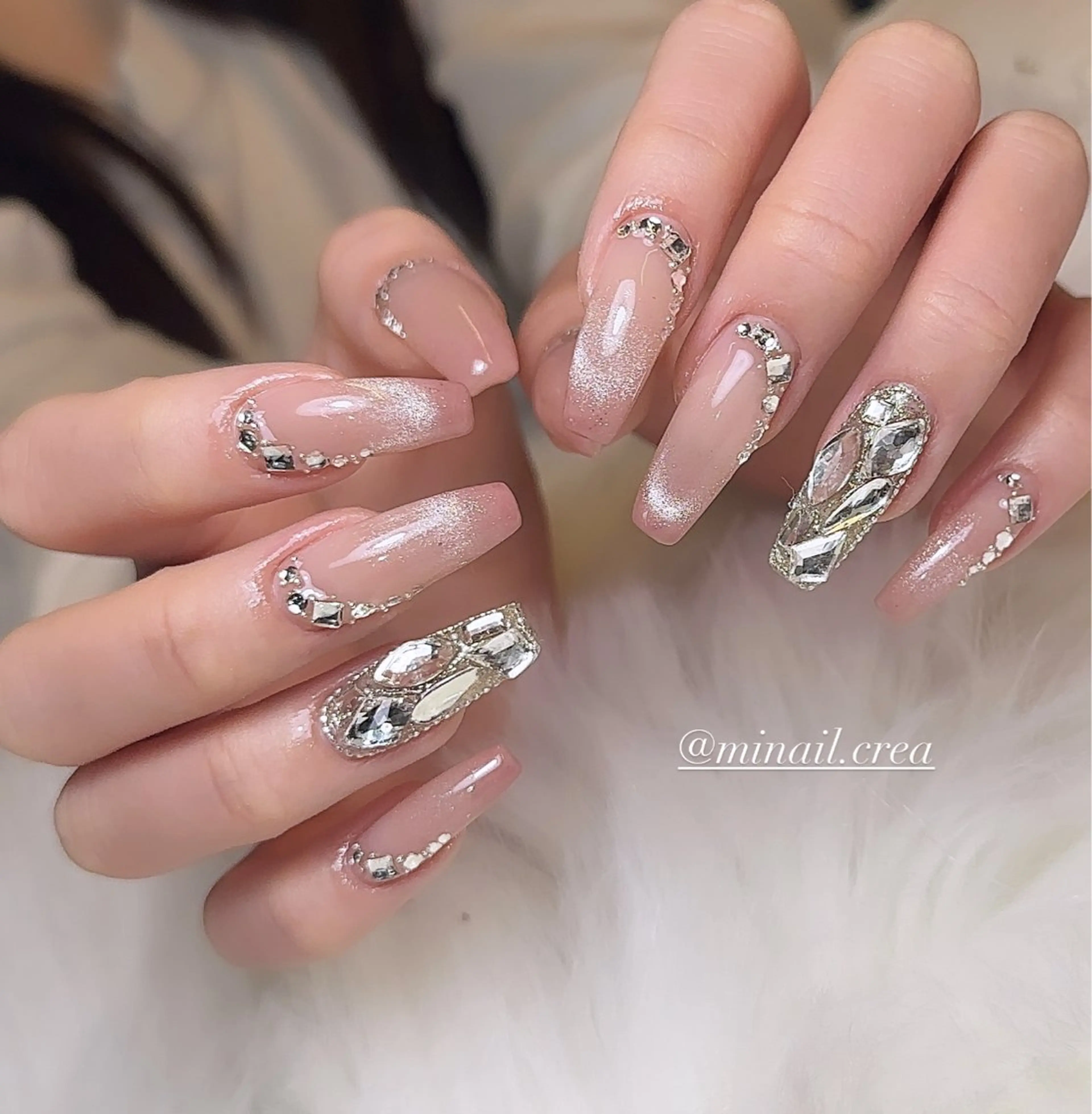 ネイル 長さ出し ジェルネイル グラデーション キラキラネイル ロングネイル ハンドネイル CRéA　-private nailsalon-所属・CReA nailのネイルデザイン