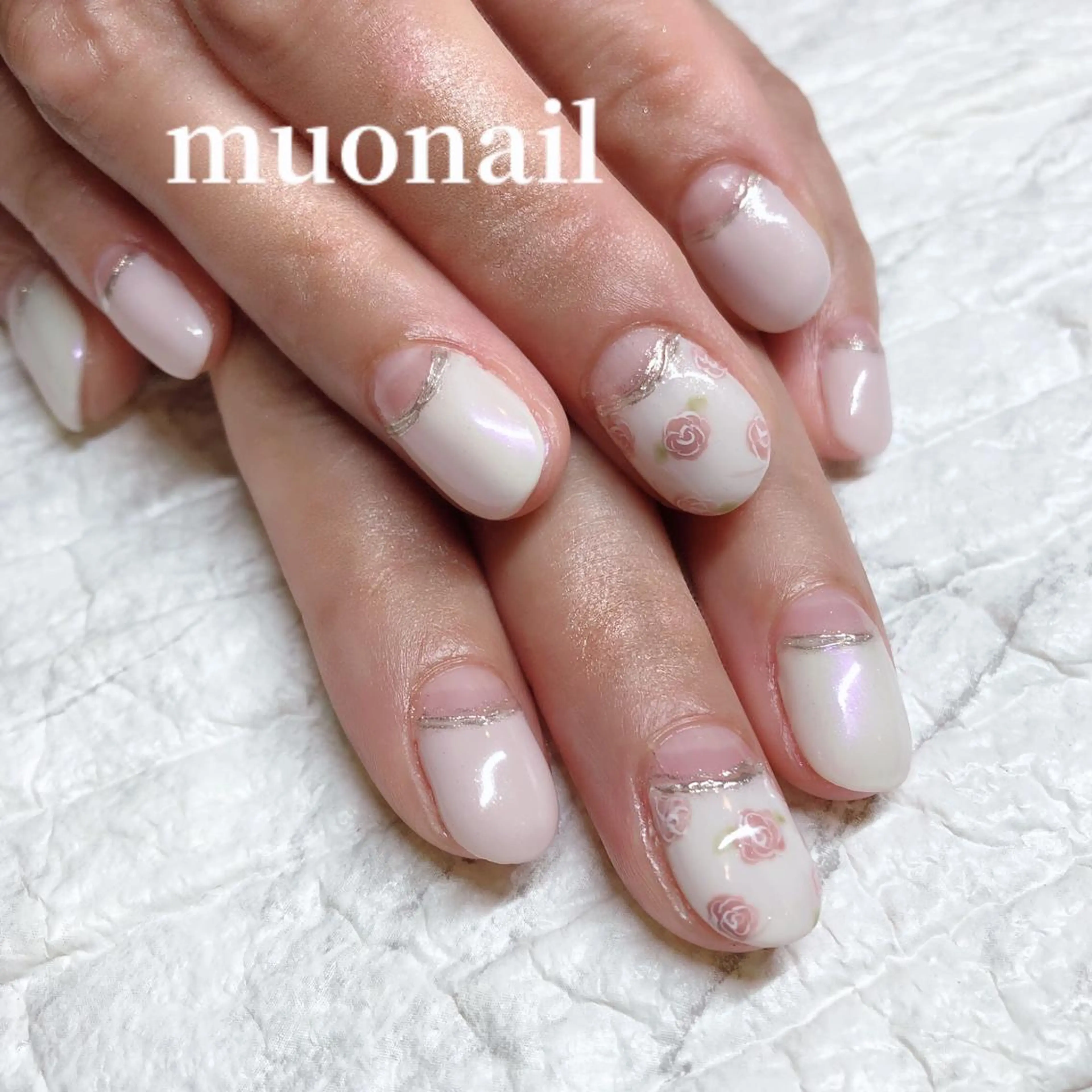 ネイル フラワーネイル フレンチネイル 逆フレンチ Sand by muoのネイルデザイン