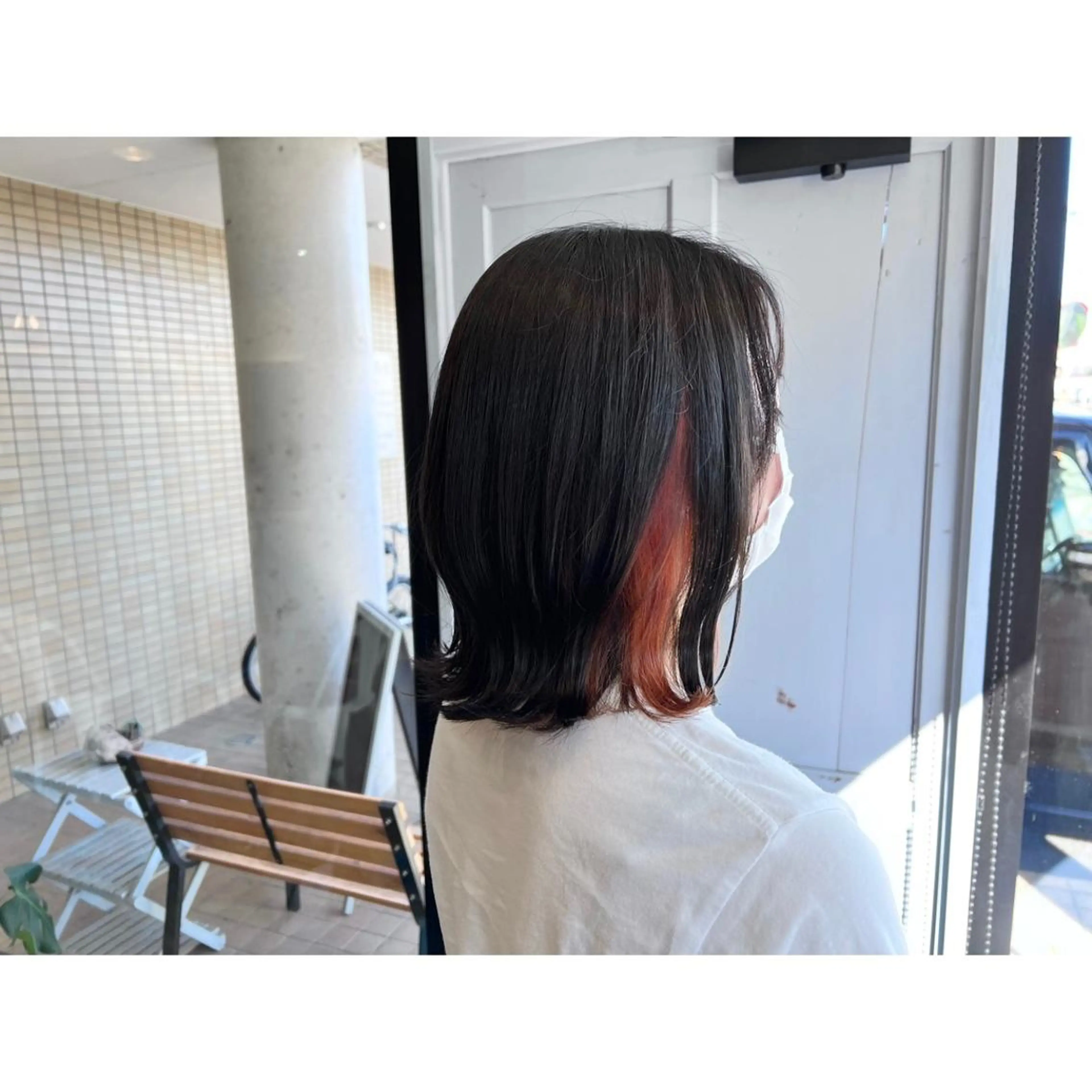 ミディアム カラー オレンジ ヘアカラー ツキダテ ユイのヘアスタイル