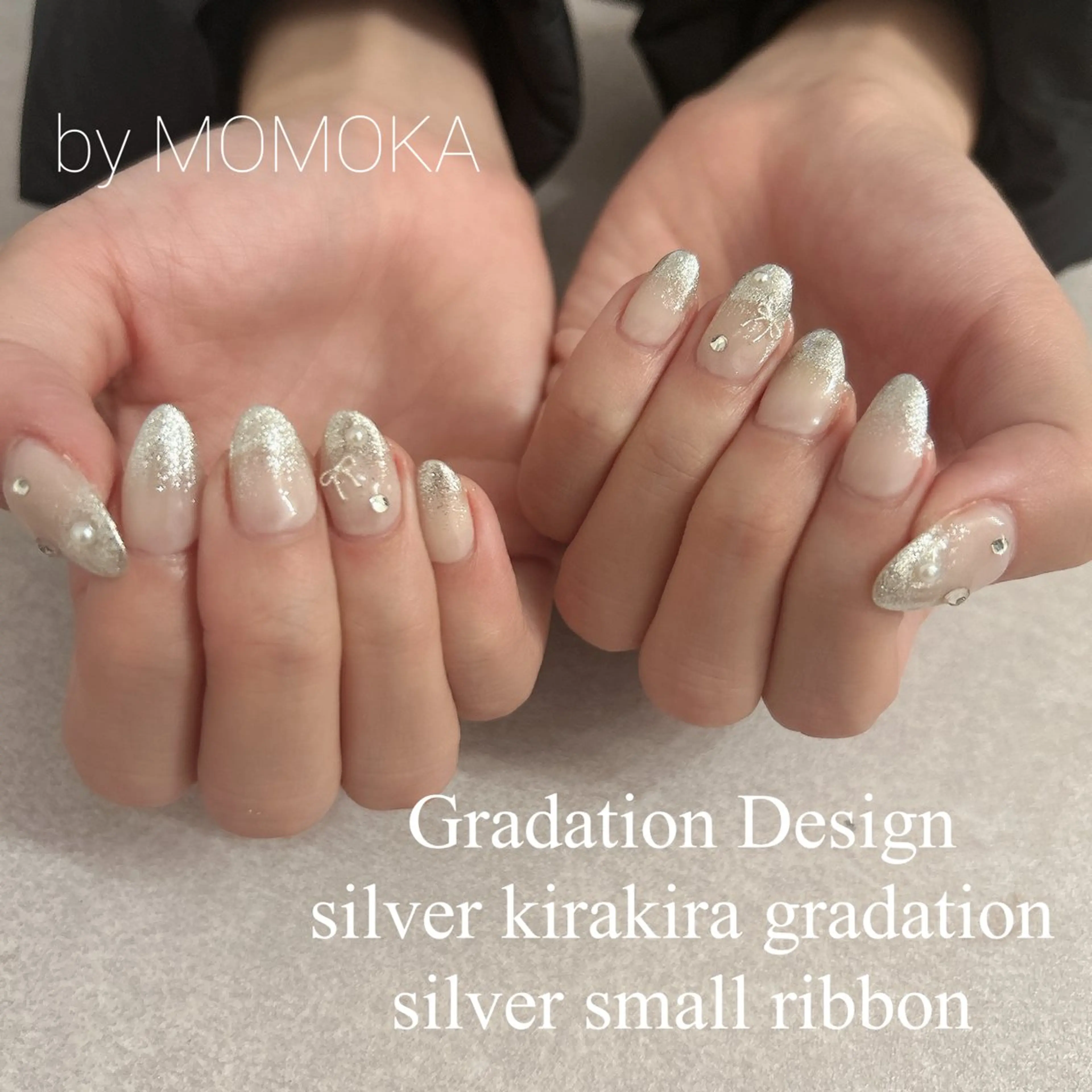 ネイル グラデーション マグネットネイル リボン ハンドネイル momoka_nails所属・Momo Nailsのネイルデザイン