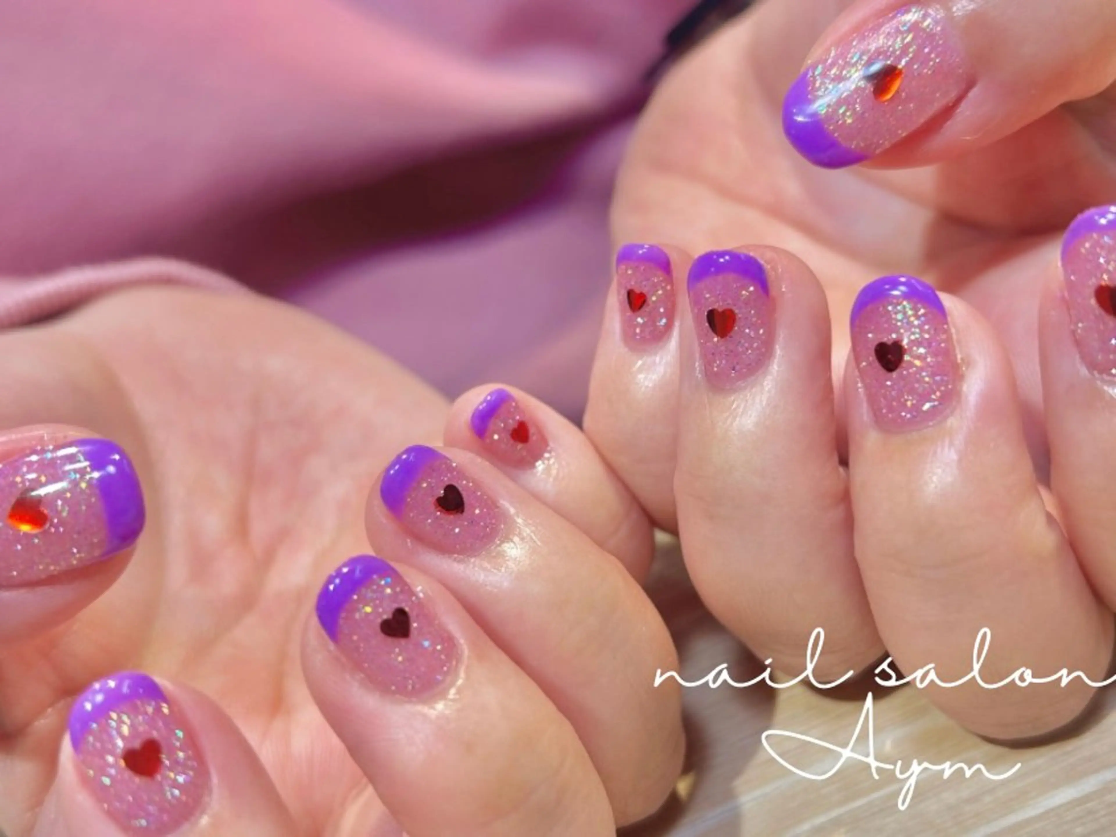 ネイル フレンチネイル ハート キラキラネイル ハンドネイル nail salon  Aym所属・nail salon Aymのネイルデザイン