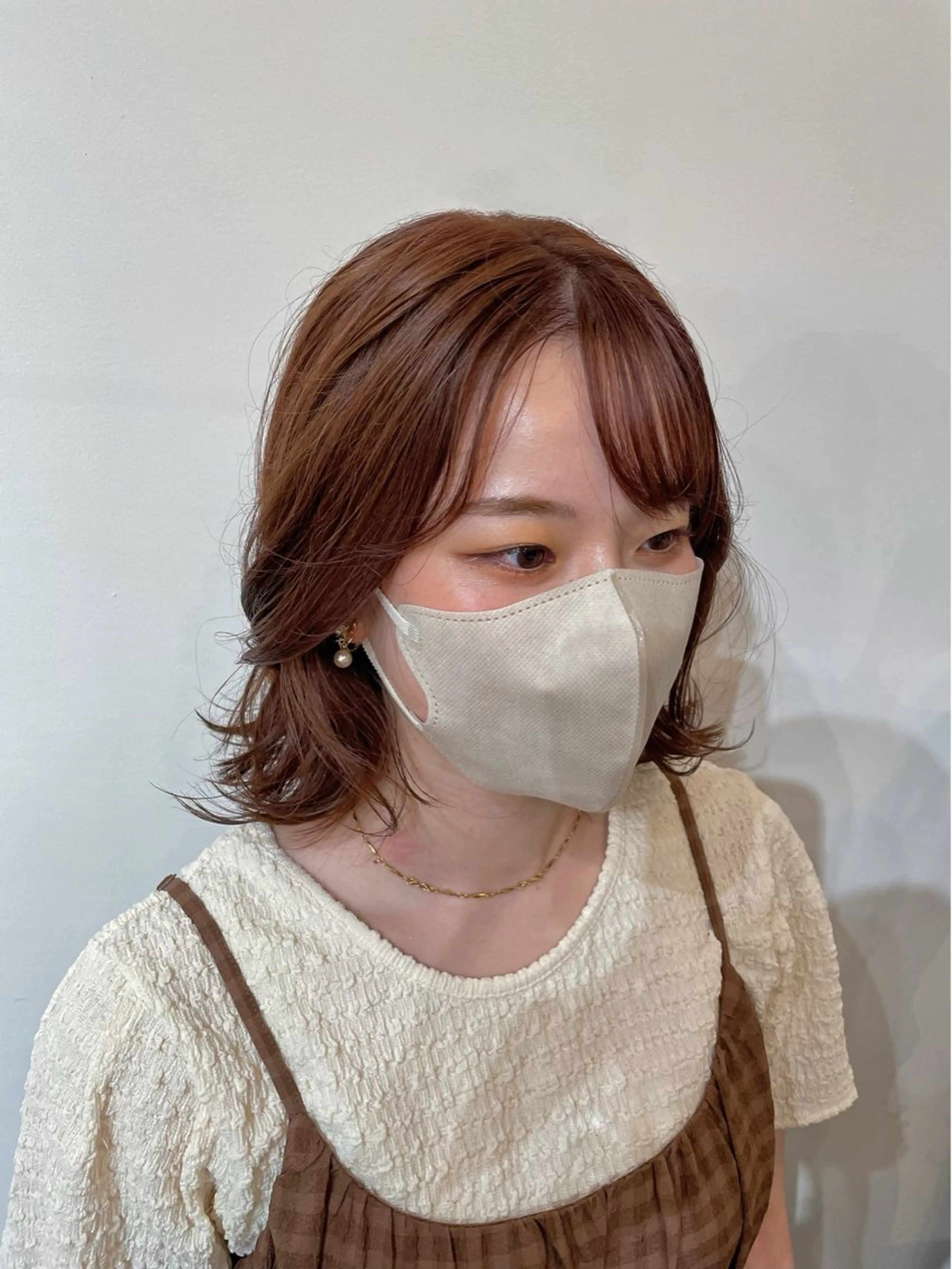 ミディアム カラー オレンジ ヘアカラー 梅田/透明感カラー ボブレイヤーきょうかのヘアスタイル