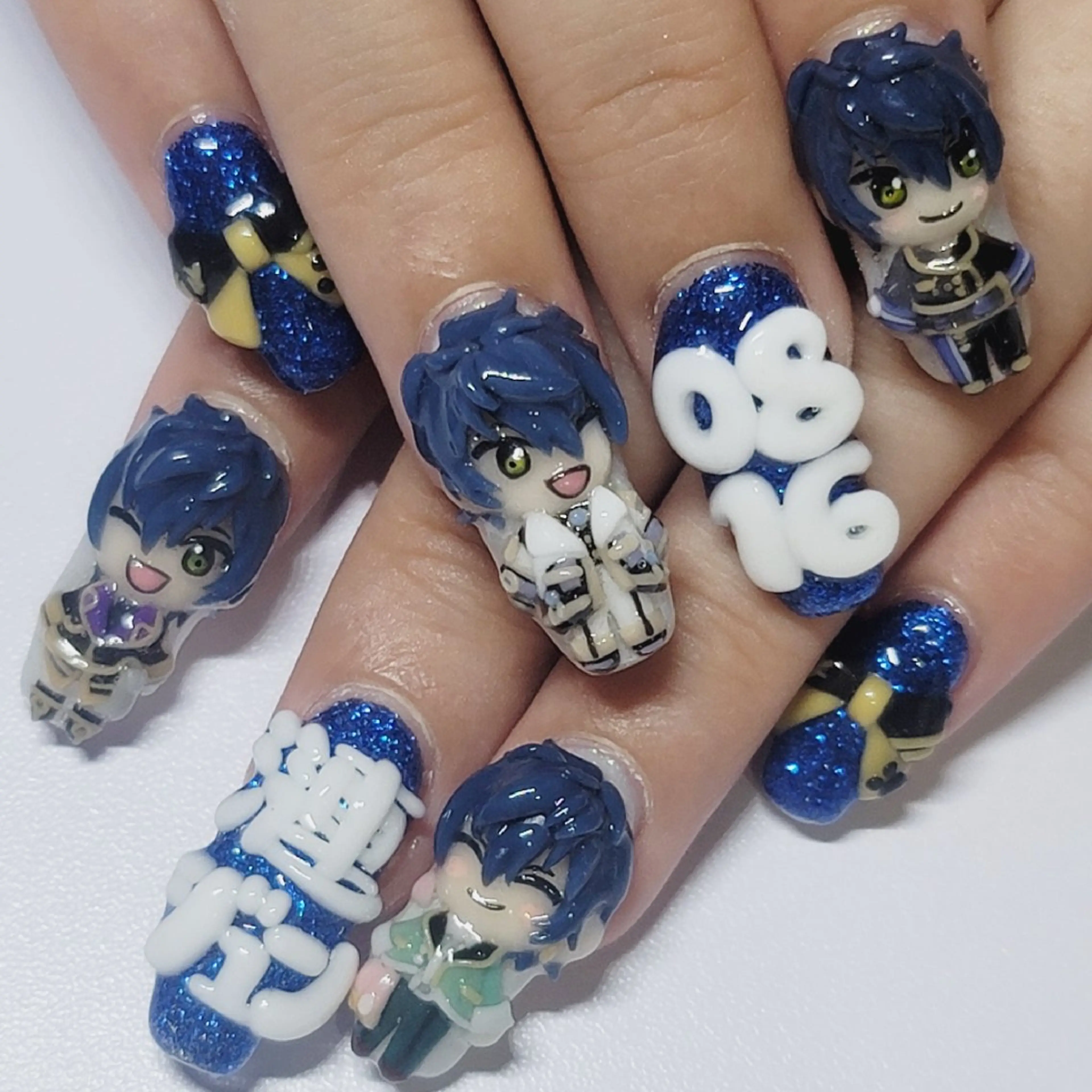 ネイル アートネイル ラメ(グリッター) ネイビー ホワイト ハンドネイル よしだ ひろきのネイルデザイン