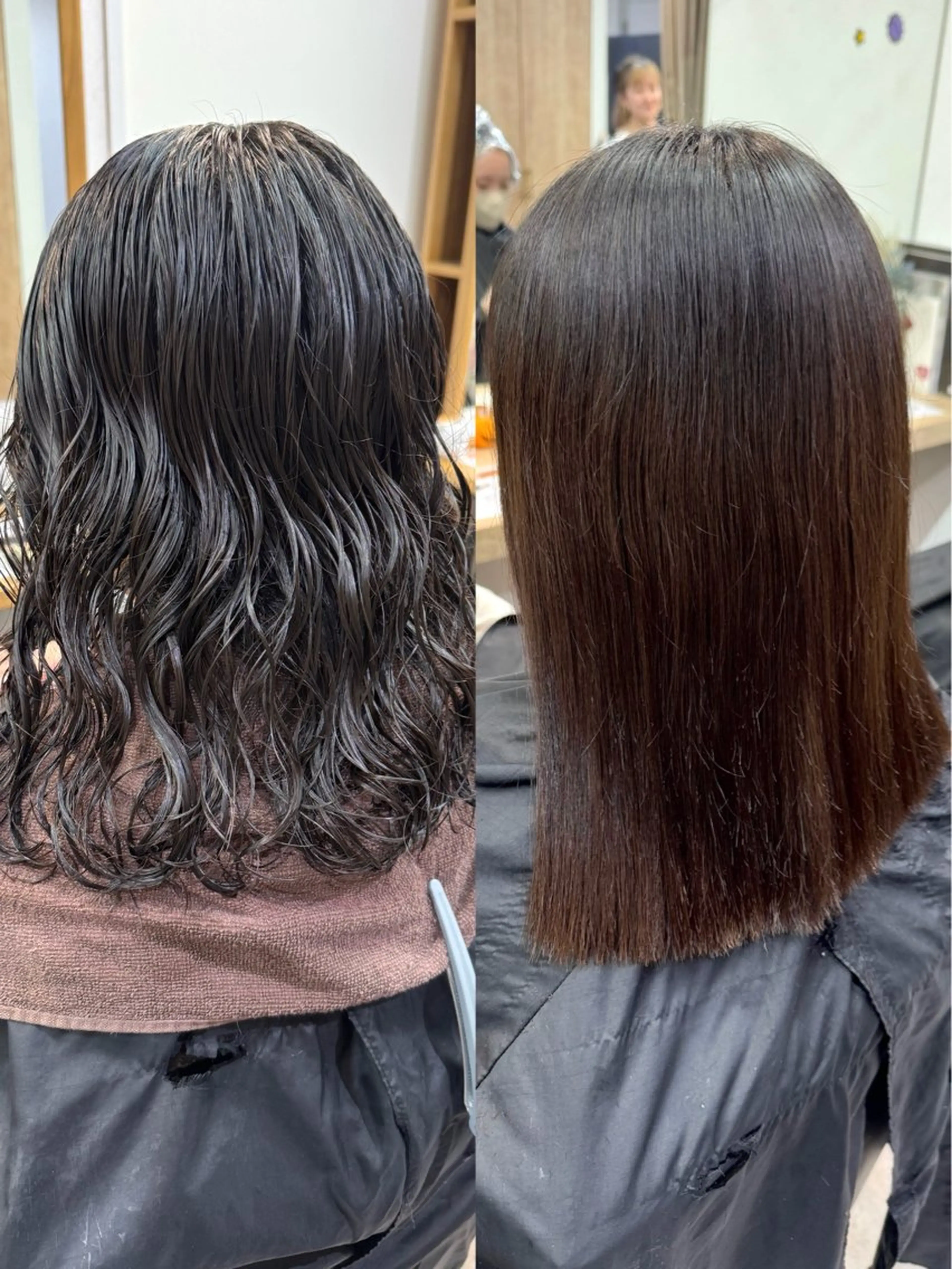 セミロング パーマ セミロングパーマ 縮毛矯正 ストレートパーマ 縮毛矯正 トリートメント 縮毛矯正/ブラウン 暖色カラー/ひふみのヘアスタイル